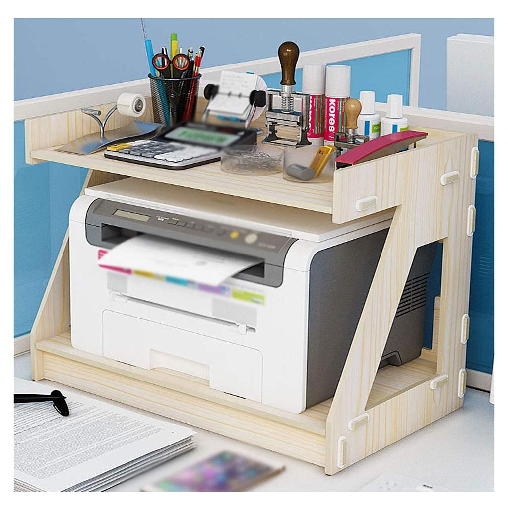 HCYY 2-Tier Desktop Printer Stand with Copier Scanner Shelf - Compact Office File Organizer for Fax Machine & Multifunction Printer (White) - Perfect for Home Office, Small Workspace & Clutter-Free Desk Organization