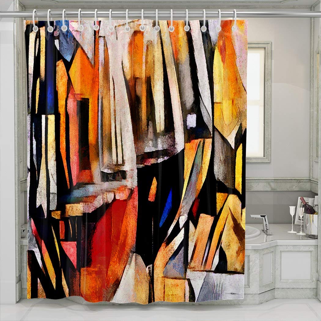 Cubism Style Wine Themed Shower Curtain - 72x84 Inch Extra Long Bathroom Decor for Modern Homes | Perfect for Wine Lovers' Bathrooms & Bohemian Style Decor