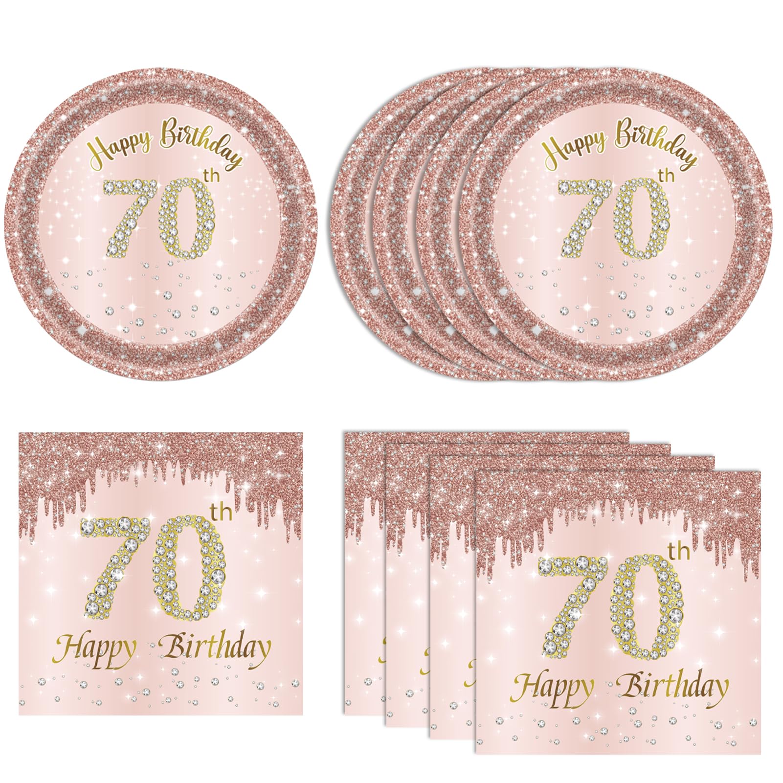 Elegant Rose Gold 70th Birthday Party Decorations for Women - Disposable Plates, Napkins & Tableware Set (1955 Theme) - Perfect for Milestone Celebrations, Retirement Parties & Special Occasions