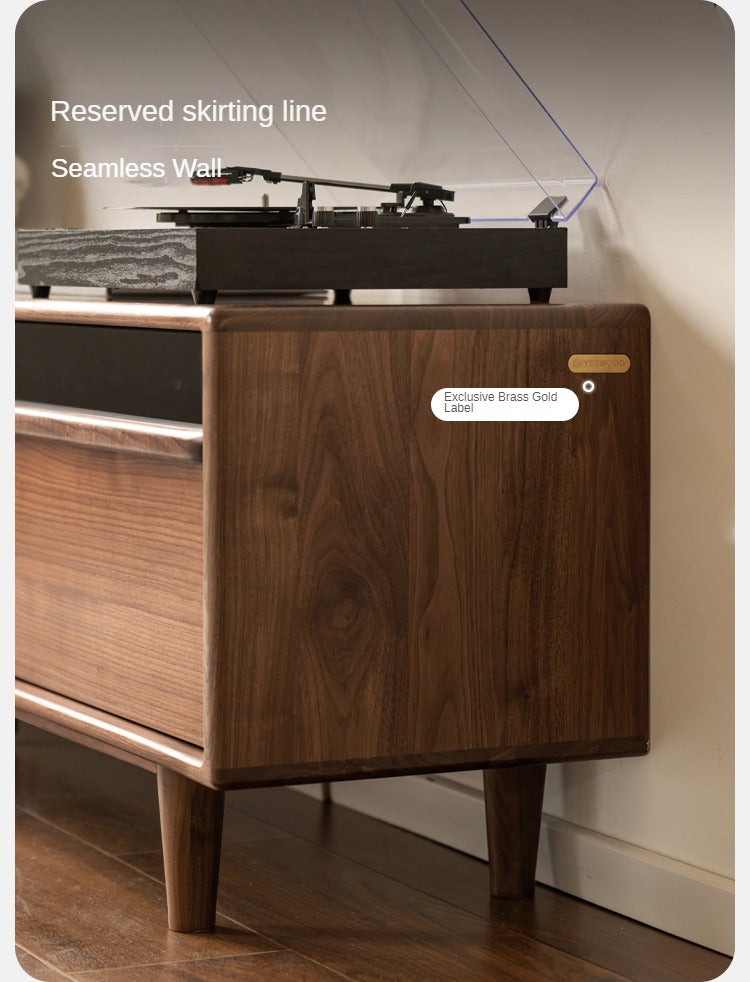 Premium Black Walnut Solid Wood TV Stand - Modern Entertainment Center for Living Room & Home Theater