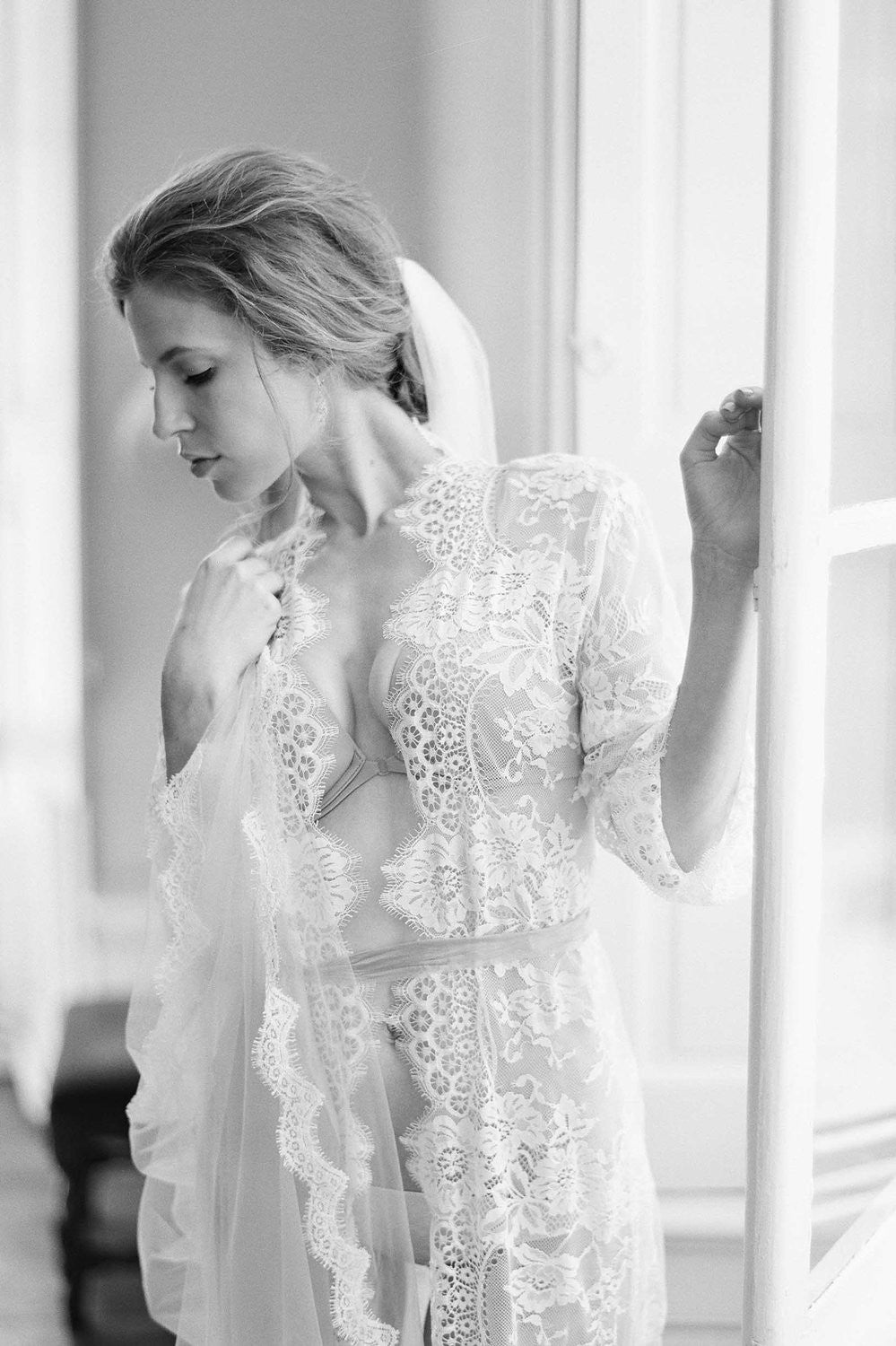 Santorini Lux Scalloped French Lace Wedding Veil - Style V57 | Elegant Bridal Accessory for Beach Weddings & Boho Bridal Looks