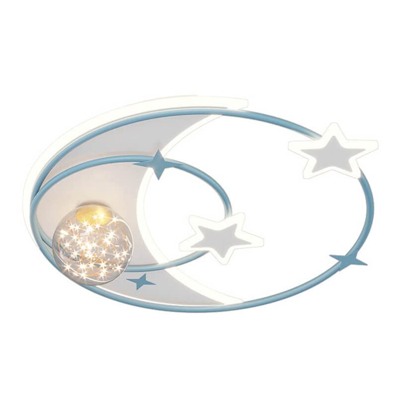 Creative 3-Light Cartoon Moon & Stars LED Ceiling Lamp for Kids Bedroom - Pink Night Light for Nursery, Baby Room & Children's Playroom - Perfect for Bedtime Stories & Dreamy Nighttime Ambiance