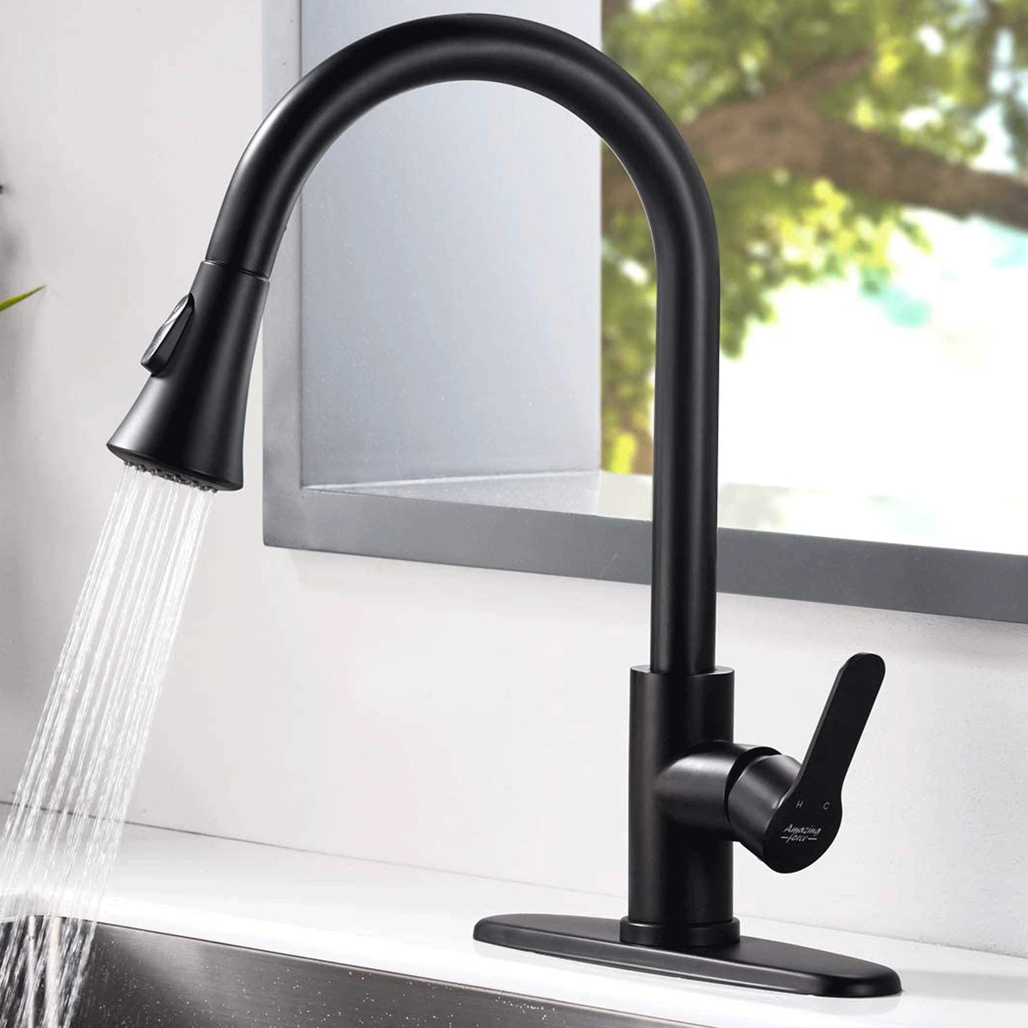 Stainless Steel Pull Down Kitchen Faucet with 2 Spray Modes - Single Handle Matte Black Sink Faucet 1.8GPM for RV, Laundry & Home Kitchen - Perfect for Washing Dishes, Filling Pots & Cleaning Sinks
