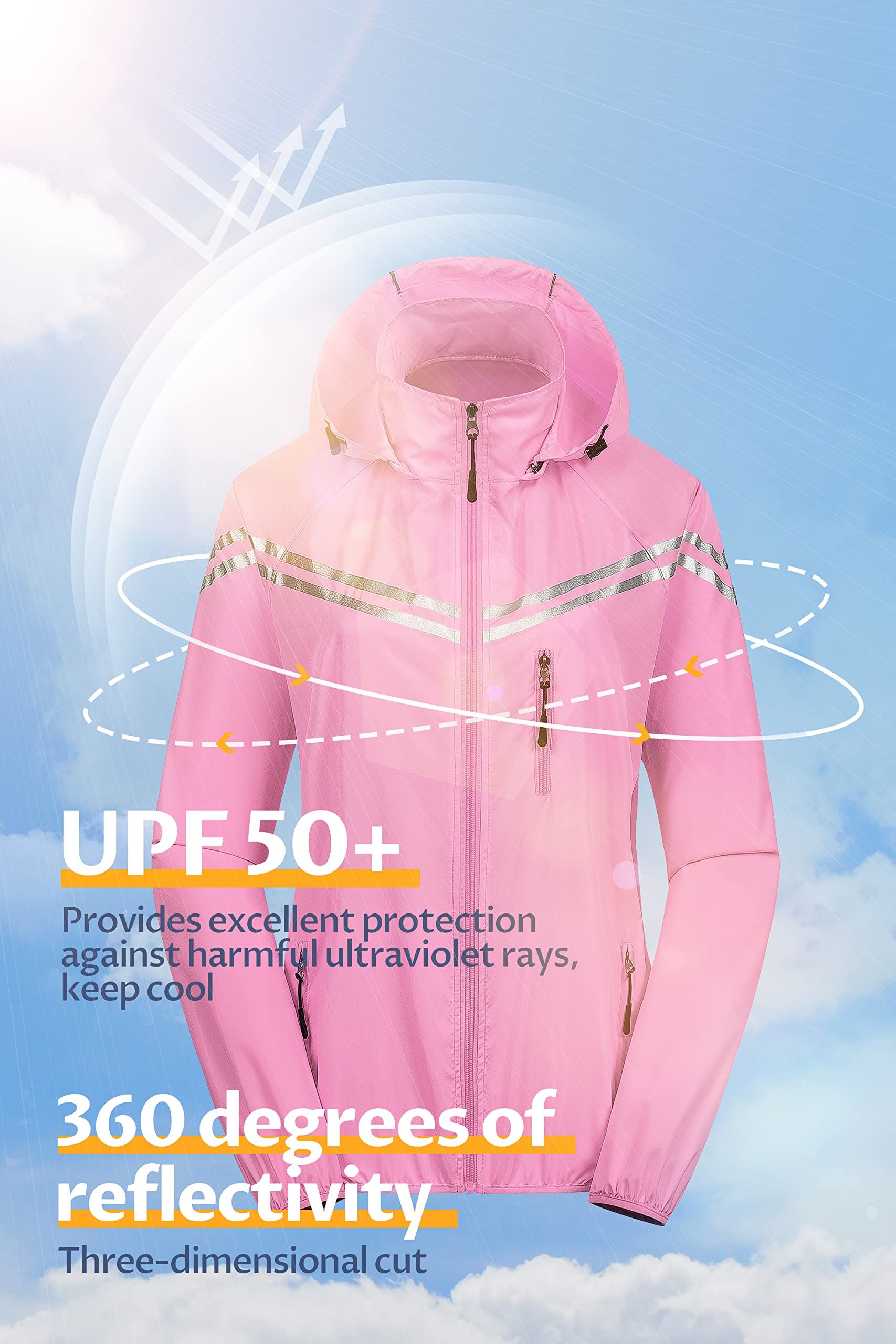 CREATMO Women's Lightweight Waterproof Running Jacket - Reflective Windbreaker Raincoat with Detachable Hood for Cycling, Hiking & Outdoor Activities | Packable Travel Rain Jacket for Women