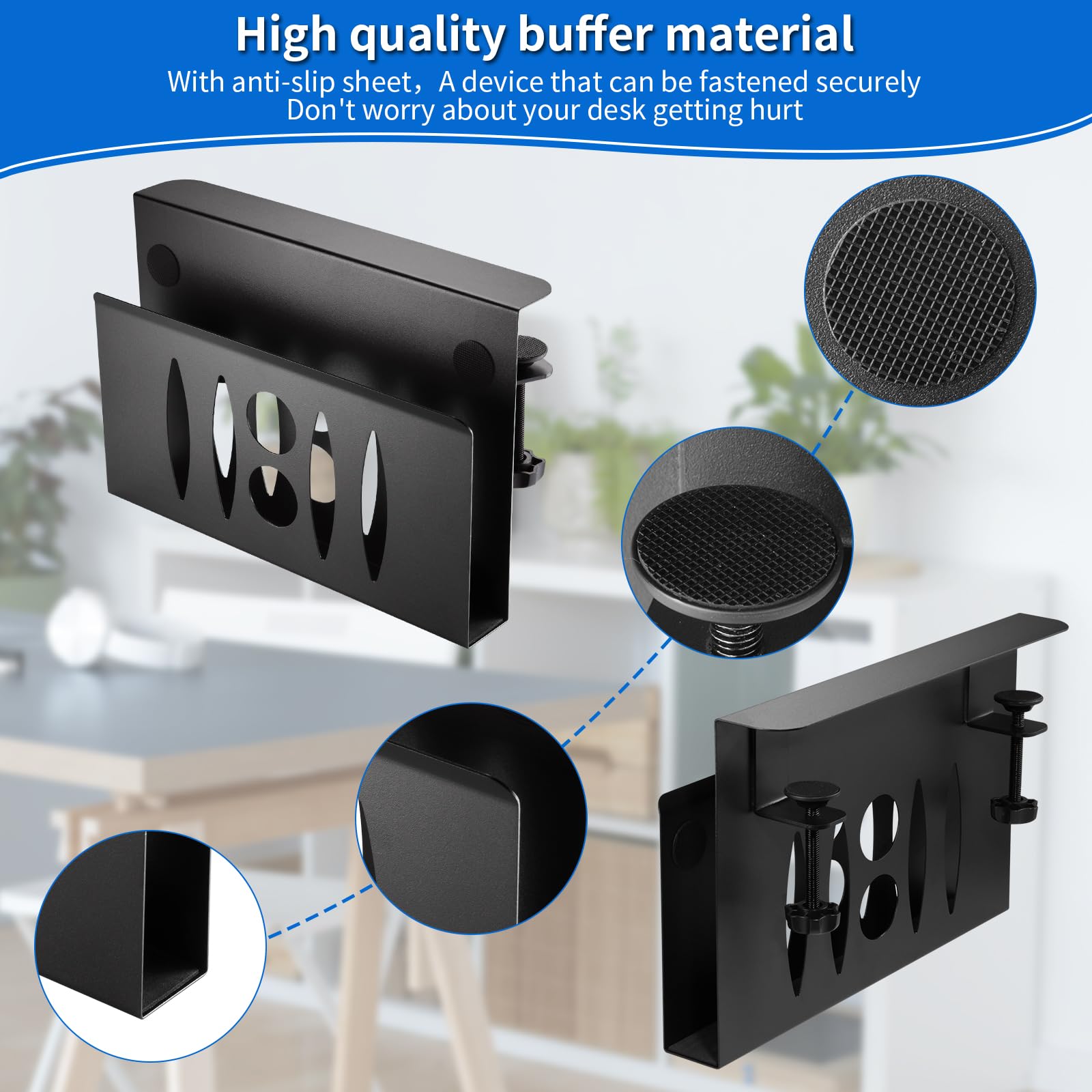 Under Desk Storage Organizer - No Drill Steel Hanging Laptop Holder for Office & Home (Black) | Space-Saving Desk Side Storage Solution for Small Workspaces & Home Offices