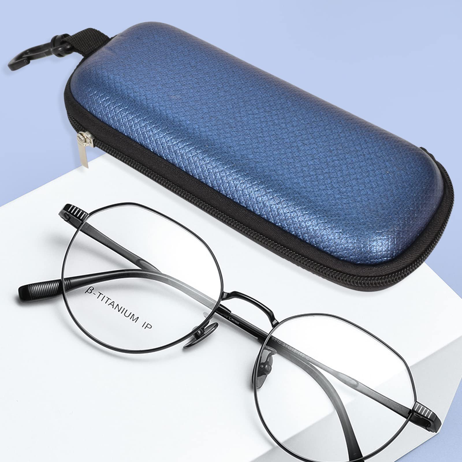 Premium Leather Eyeglass Case with Zipper - Soft, Portable & Durable Blue Glasses Holder for Travel, Work & Everyday Use