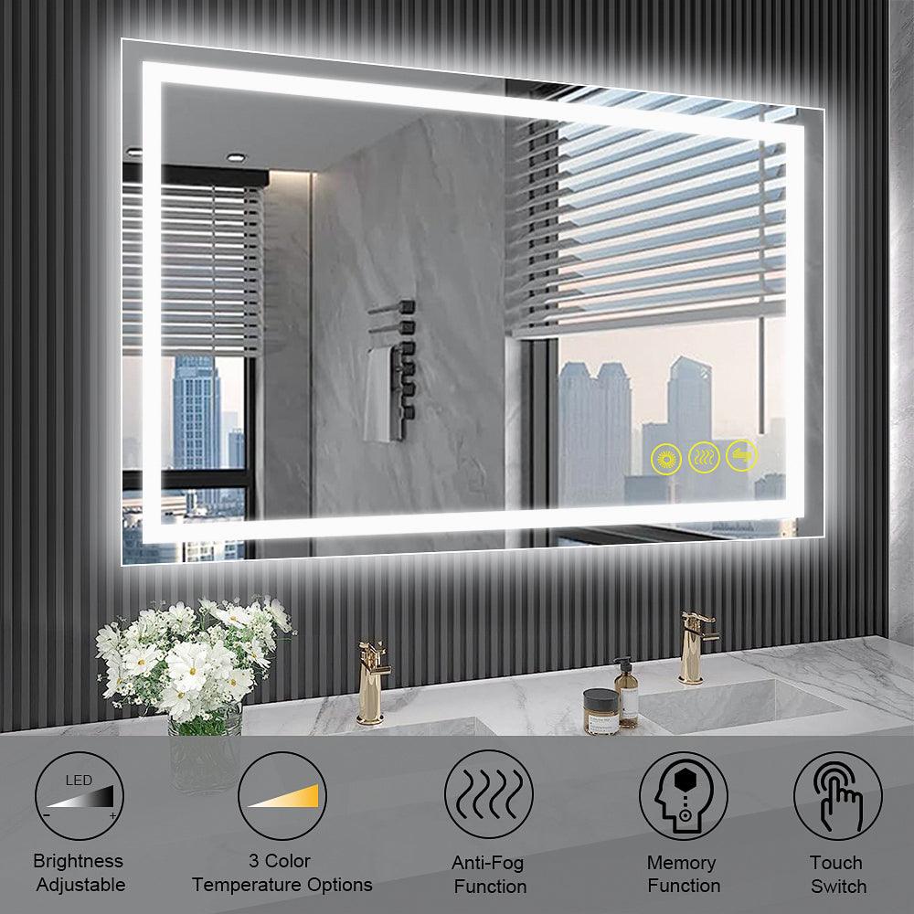 GlareGuard Rectangular Anti-Fog Dimmable LED Bathroom Mirror with Backlit - Perfect for Makeup, Shaving & Skincare Routine