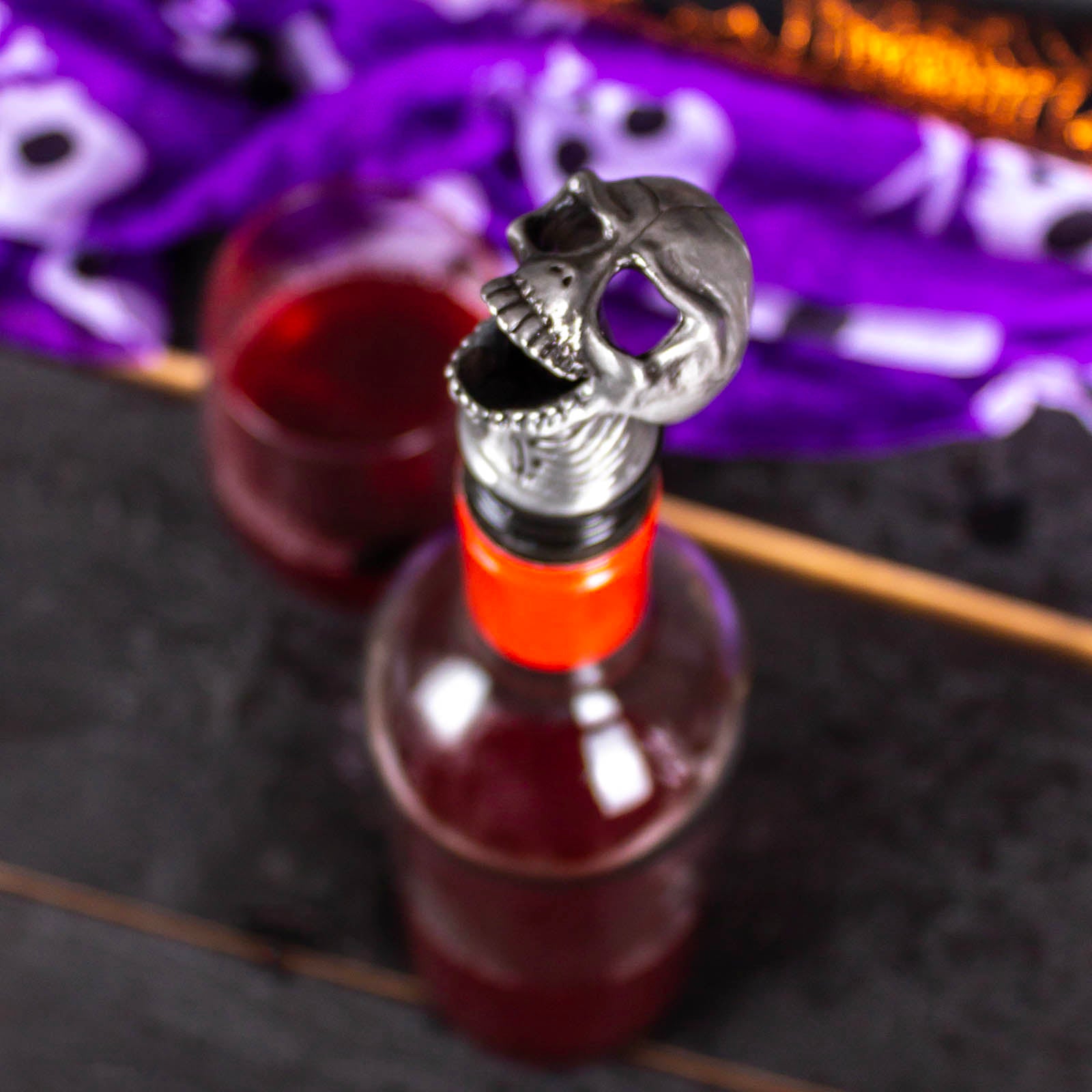BarConic® Antique Pewter Plated Skull Liquor Bottle Pourer - Premium Free Flow Cocktail Accessory for Whiskey, Vodka & Tequila - Perfect for Home Bars & Parties