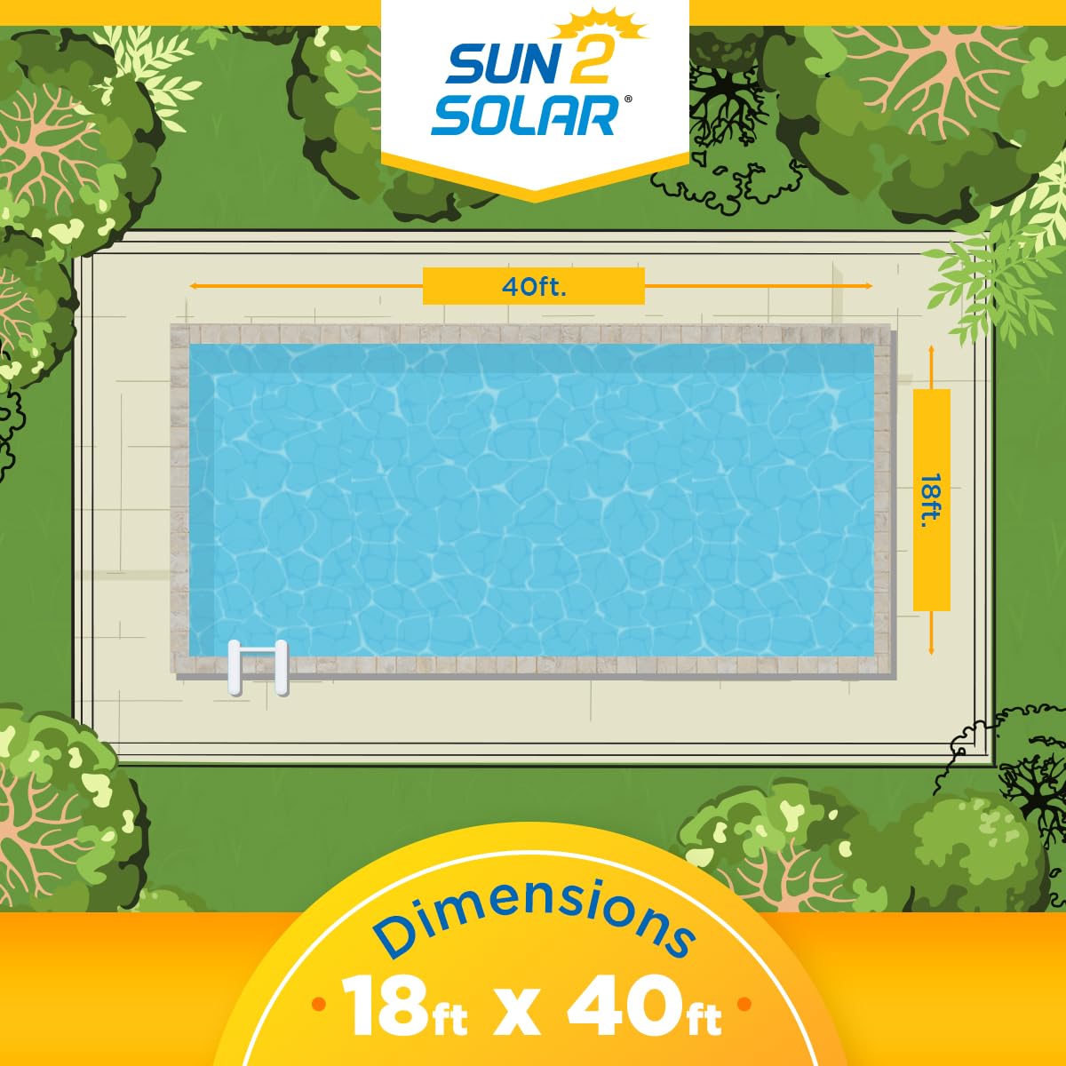 Sun2Solar Blue 18 ft x 40 ft Rectangle Solar Pool Cover | 1200 Series | Heat Retaining Blanket for Inground & Above Ground Swimming Pools | Solar Heating Blanket | Perfect for Energy-Efficient Pool Heating & Temperature Maintenance