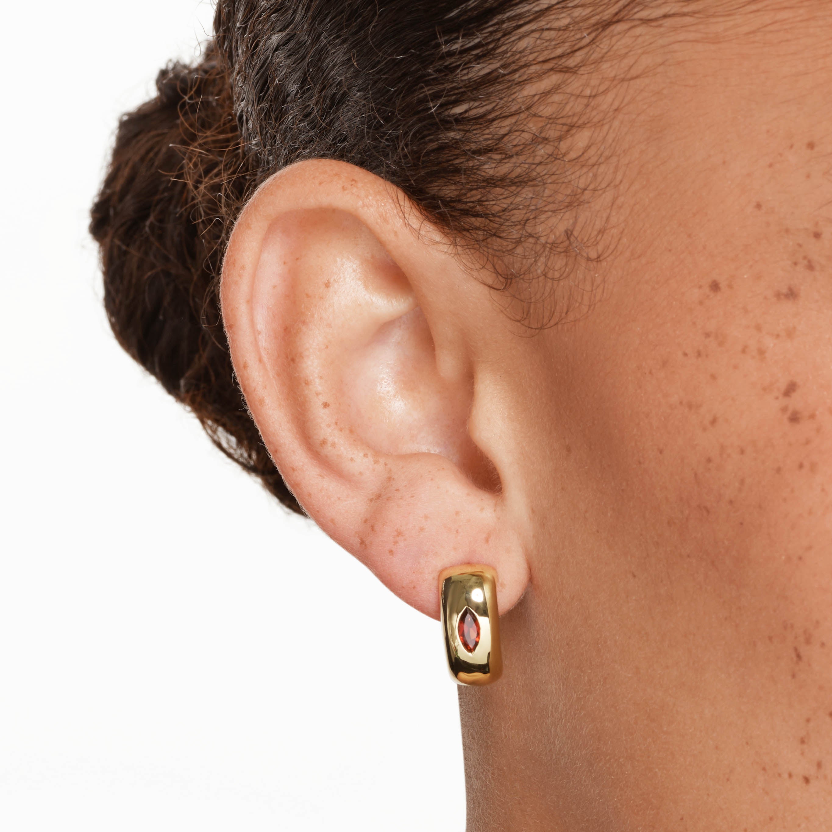 14K Gold Garnet Marquise Curve Hoop Earrings for Women – Elegant Dangling Earrings for Parties, Weddings & Date Nights