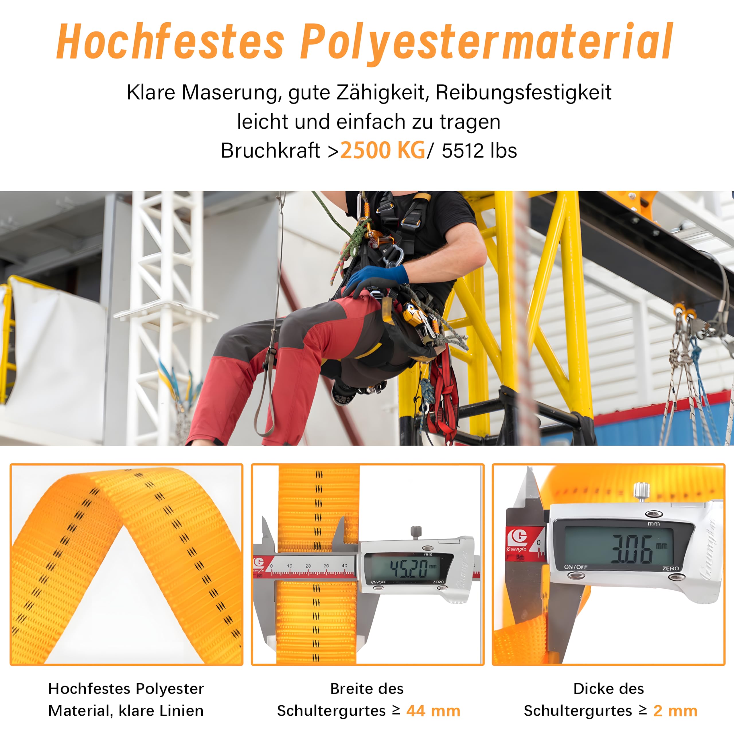 5-Point Fall Protection Harness with 2 Hooks - 150kg Capacity for Roofing & Construction Work