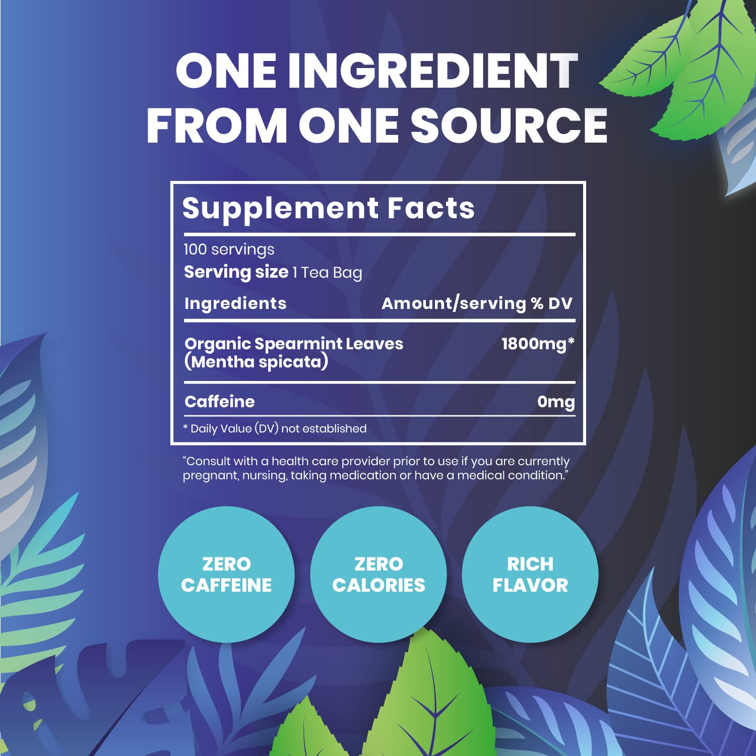 Organic Spearmint Herbal Tea - 100 Natural Caffeine-Free Tea Bags | USDA Certified | Eco-Friendly & Non-GMO | Grown in USA by Cederberg Tea Company | Perfect for Relaxation, Digestion & Stress Relief