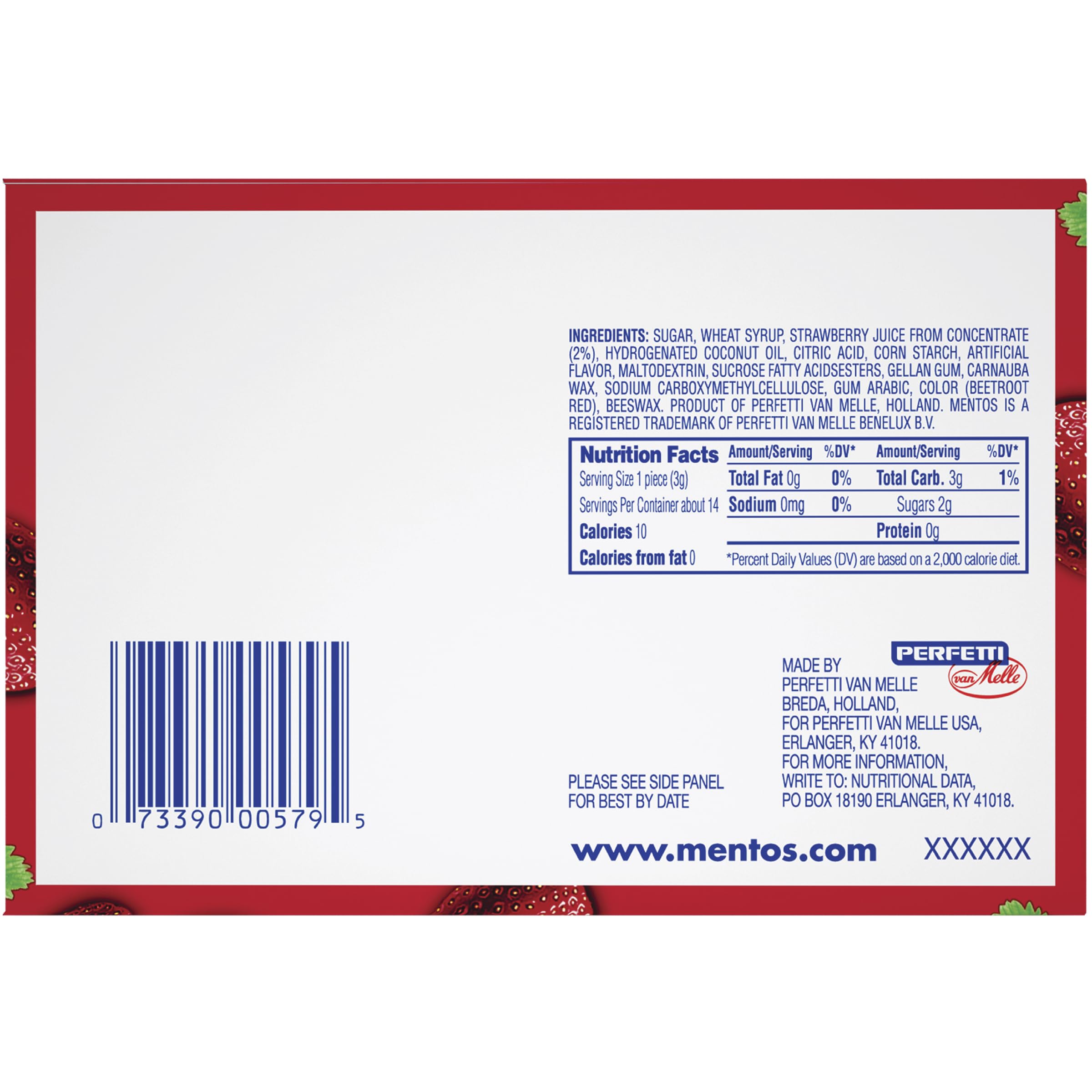 Mentos Chewy Mint Candy Roll - Strawberry Flavor, Non-Melting, 14 Count (Pack of 15) - Perfect for Parties, Office Snacks & On-the-Go Treats