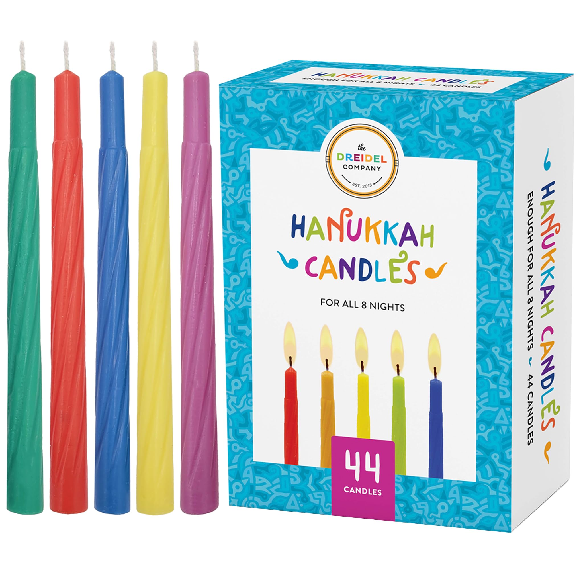 Colorful Hanukkah Candles - 44 Menorah Candles for 8 Nights (Single-Pack) - Perfect for Chanukah Celebrations