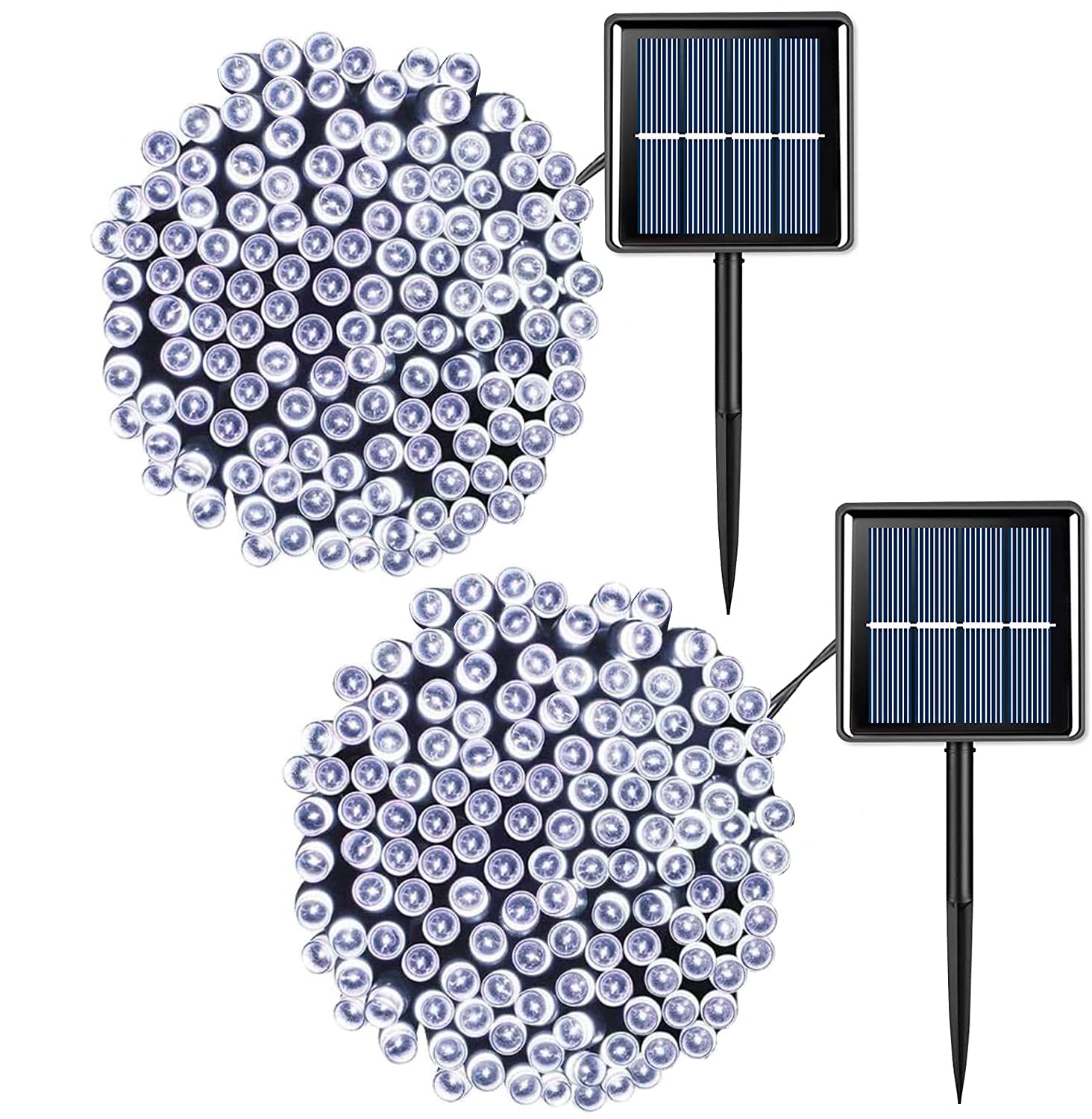 2 Pack Solar Christmas Lights Outdoor Waterproof - 66ft 200 LED Solar String Lights with 8 Modes, White & Green Wire for Xmas Tree, Garden, Party Decorations - Perfect for Holiday Outdoor Lighting, Patio, Yard, and Landscape Decoration