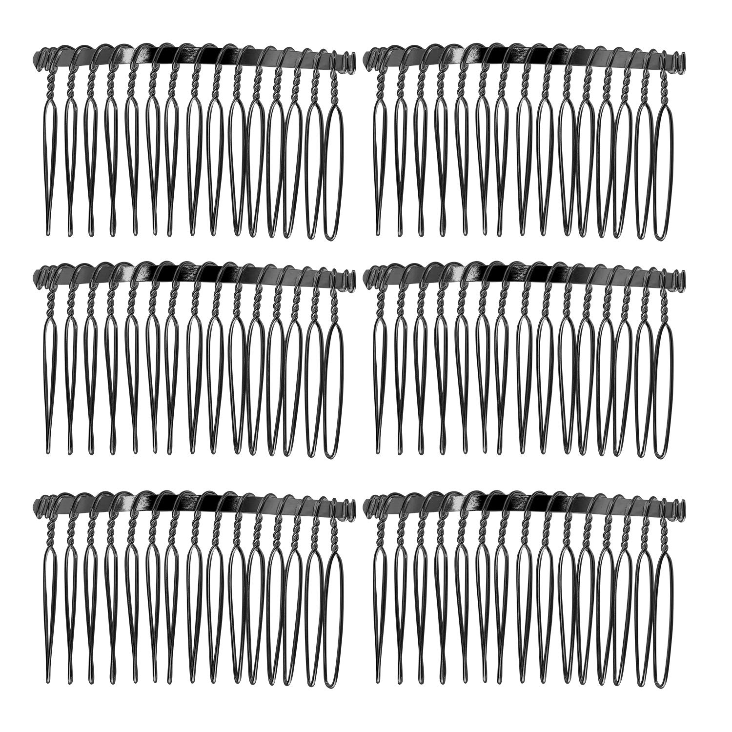 10Pcs Metal Wire Hair Combs for Wedding Veils - 15 Teeth Black Hair Clips for Bridal Hairstyles, Updos & Special Occasions