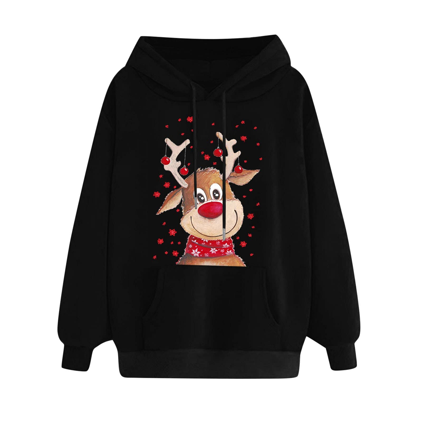 Women's Christmas Hooded Pullover Sweatshirt - Long Sleeve Drawstring Hoodie with Pocket & Festive Print - Cozy Casual Winter Top for Holiday Parties & Family Gatherings
