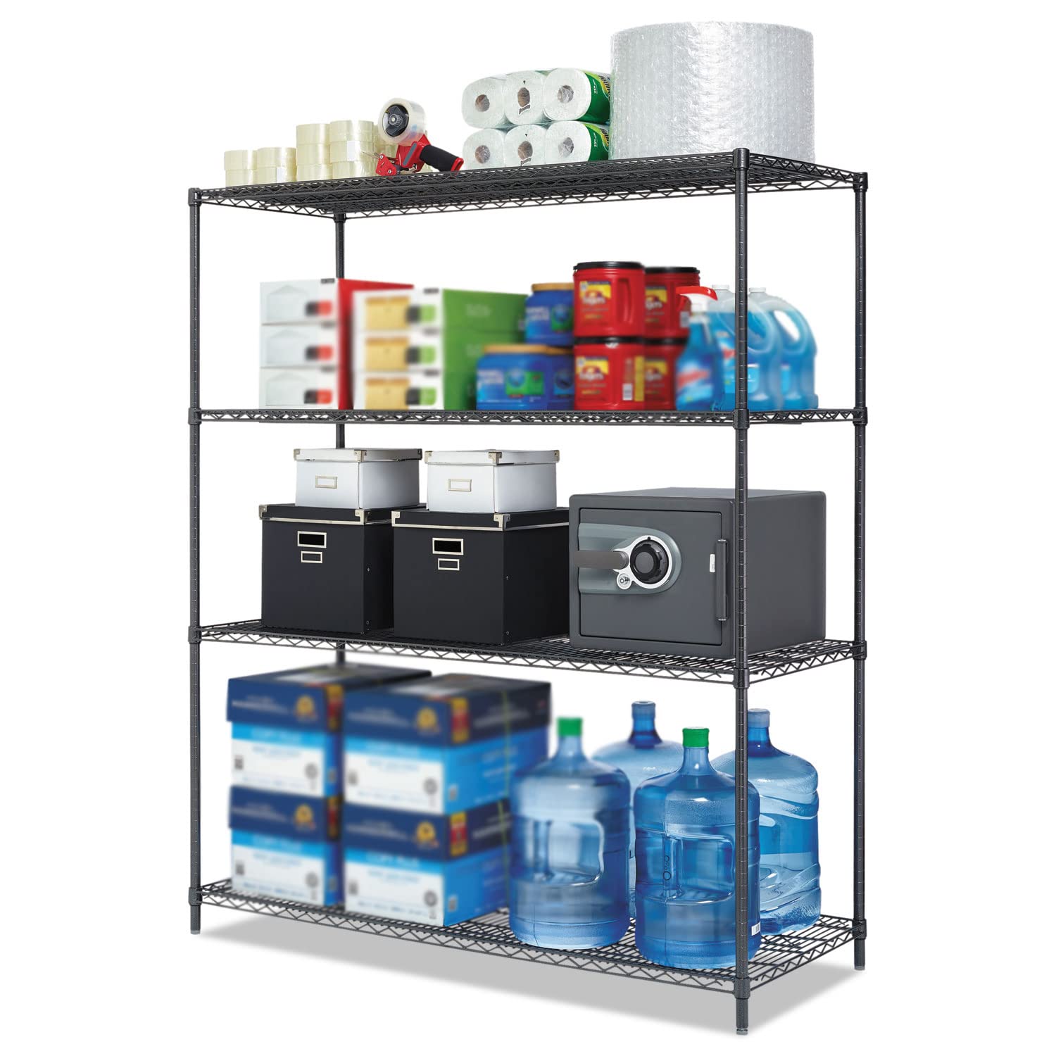 4-Tier Black Epoxy Wire Shelving Unit - NSF Certified Commercial Storage Rack (24