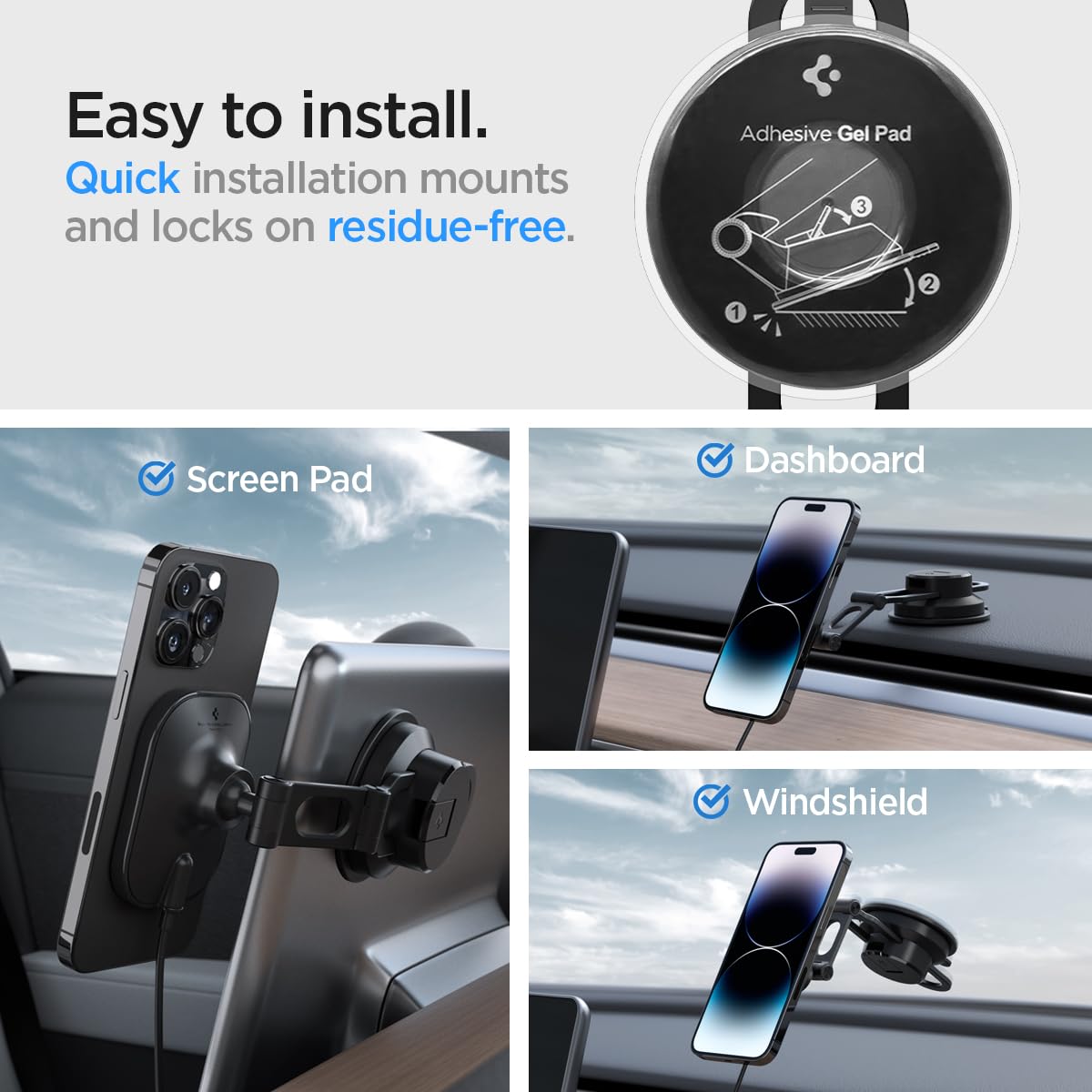 Spigen OneTap Pro 3 (MagFit) MagSafe Car Mount - 15W Apple Certified Wireless Charger for iPhone 16/15/14/13/12 Series - Dashboard, Windshield & Screen Mount - Perfect for Commuting, Road Trips & Hands-Free Navigation