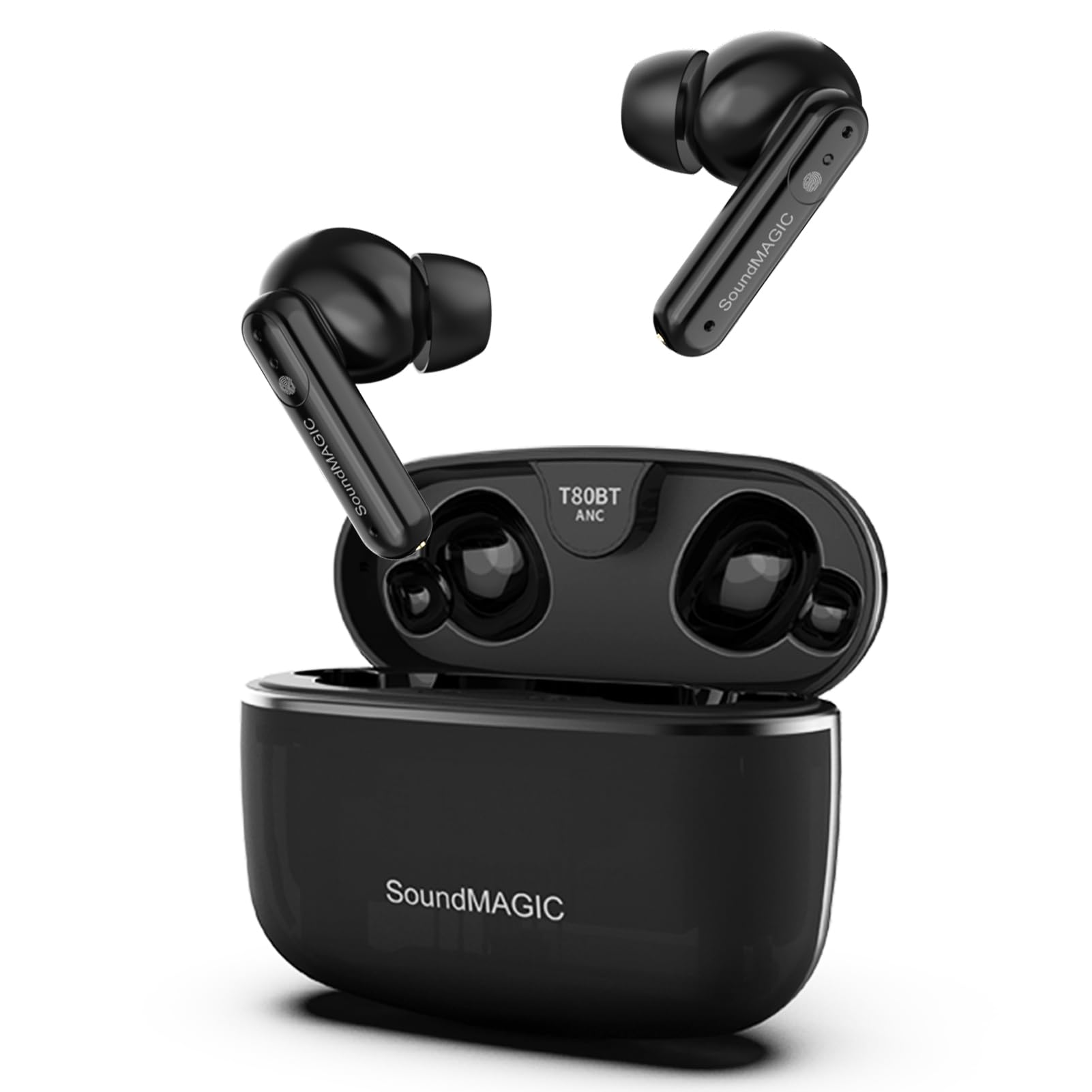 SoundMAGIC T80BT ANC Wireless Earbuds with Active Noise Cancelling, Bluetooth 5.0, Hi-Fi Sound, 30H Playtime - Perfect for Travel, Workouts & Commuting (Black)