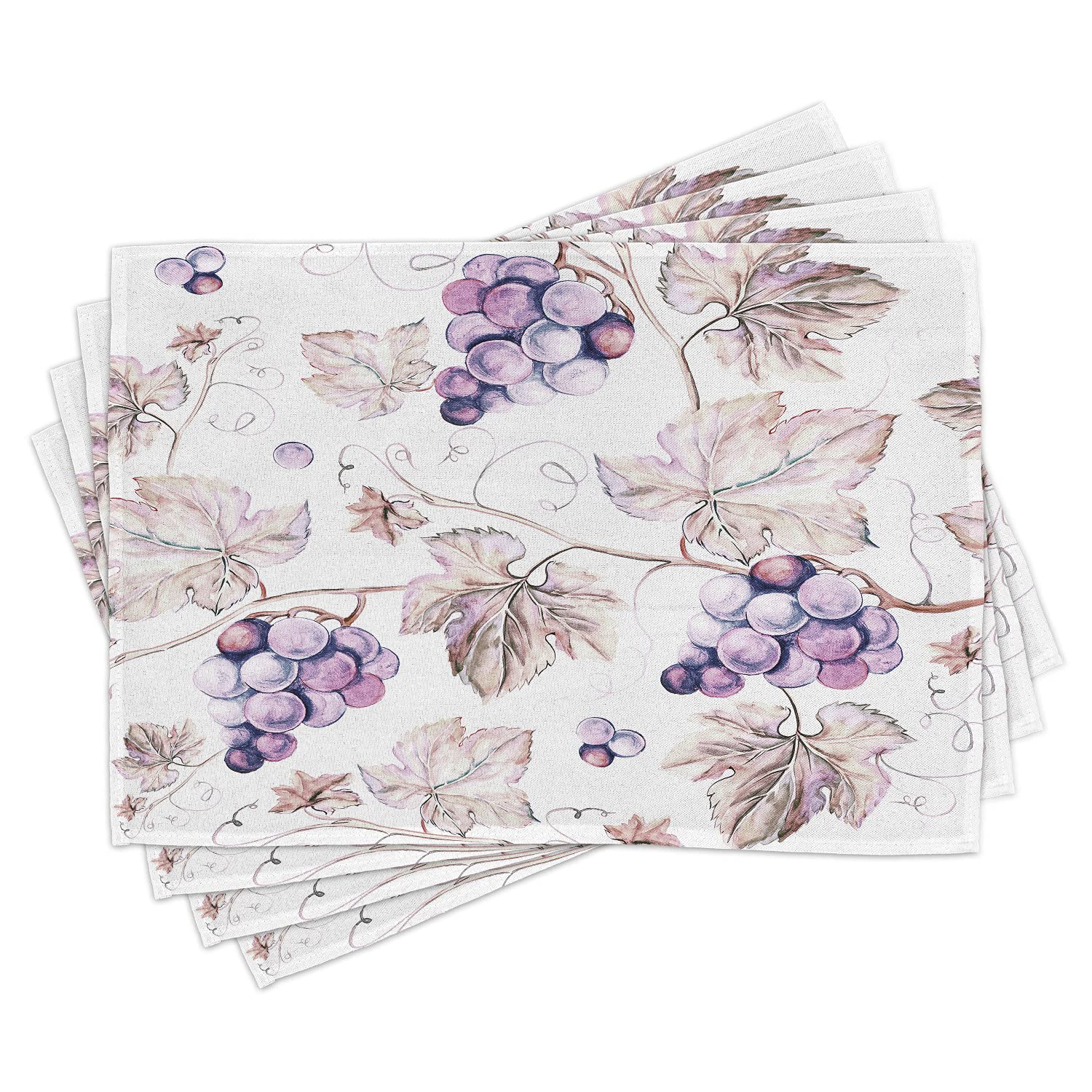 Lunarable Vine Place Mats Set of 4 - Vintage Hand Drawn Grapes & Leaves Design, Washable Fabric Table Mats for Dining Room, Kitchen, or Wine Tasting Events (Standard Size, Purple Tan)
