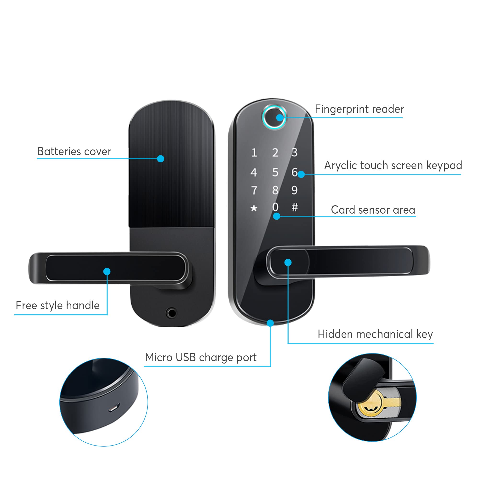 TTLock Smart Door Lock - Bluetooth Fingerprint & Touchscreen Keyless Entry, Auto-Locking Smart Lock for Front Door, Office, Apartment, Garage - Perfect for Home Security & Hands-Free Access