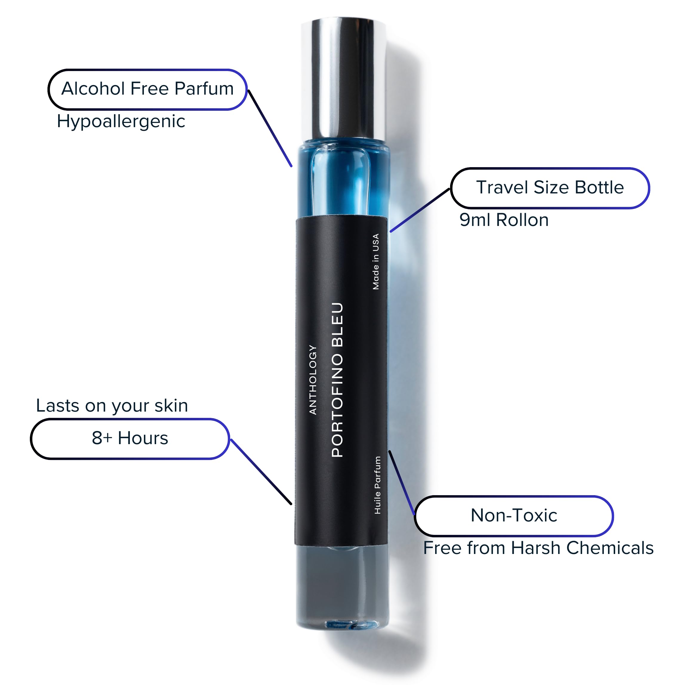 Anthology Portofino Bleu Roll-On Perfume Oil 0.3 oz (9ml) - Citrus, Mint & Vanilla Scented Alcohol-Free Fragrance | Travel Size Rollerball Perfume for Women | Perfect for Daily Wear, Office & Travel