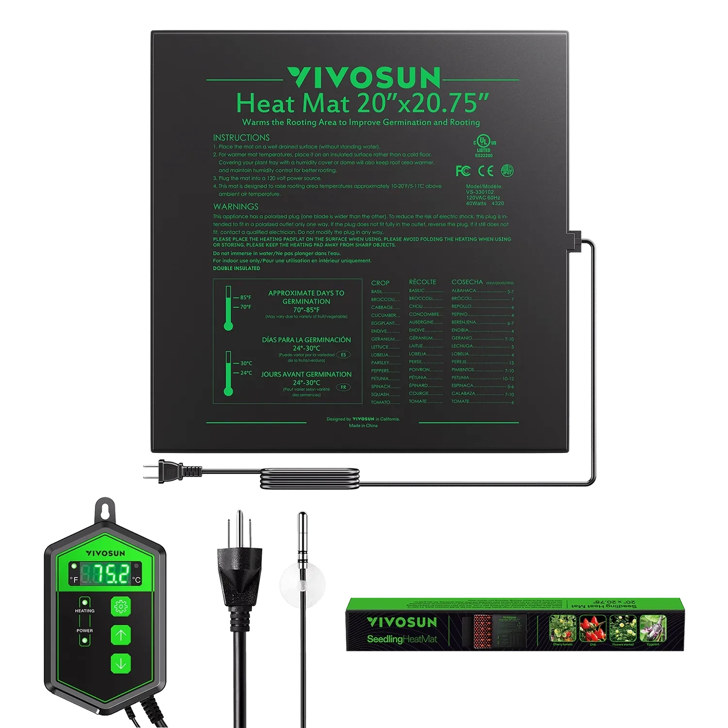 VIVOSUN 20x20.75 Inch Digital Thermostat & Seedling Heat Mat Kit for Indoor Gardening - Perfect for Seed Starting, Plant Propagation, and Greenhouse Use