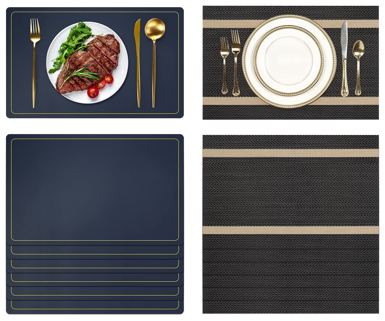 Premium Navy Blue Leather & Vinyl Coffee Placemats Set of 6 - Washable & Wipeable Dining Table Mats for Christmas, New Year & Everyday Use - Elegant Table Decor for Home, Office & Restaurant