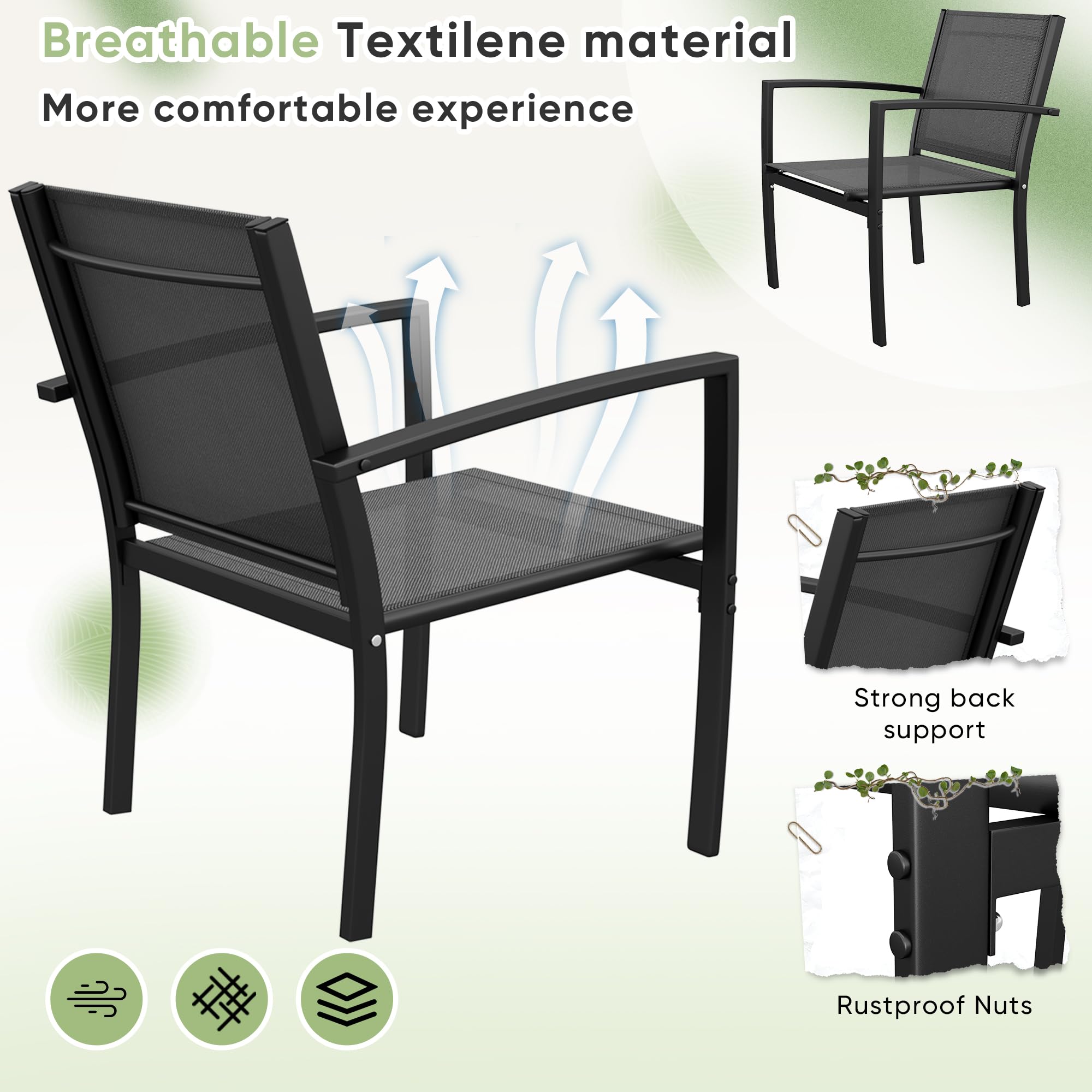 Rankok 4-Piece Modern Outdoor Patio Furniture Set - Textilene Conversation Set with Loveseat & Coffee Table - Black Patio Chairs for Porch, Lawn, Poolside & Balcony - Perfect for Backyard Relaxation & Outdoor Entertaining