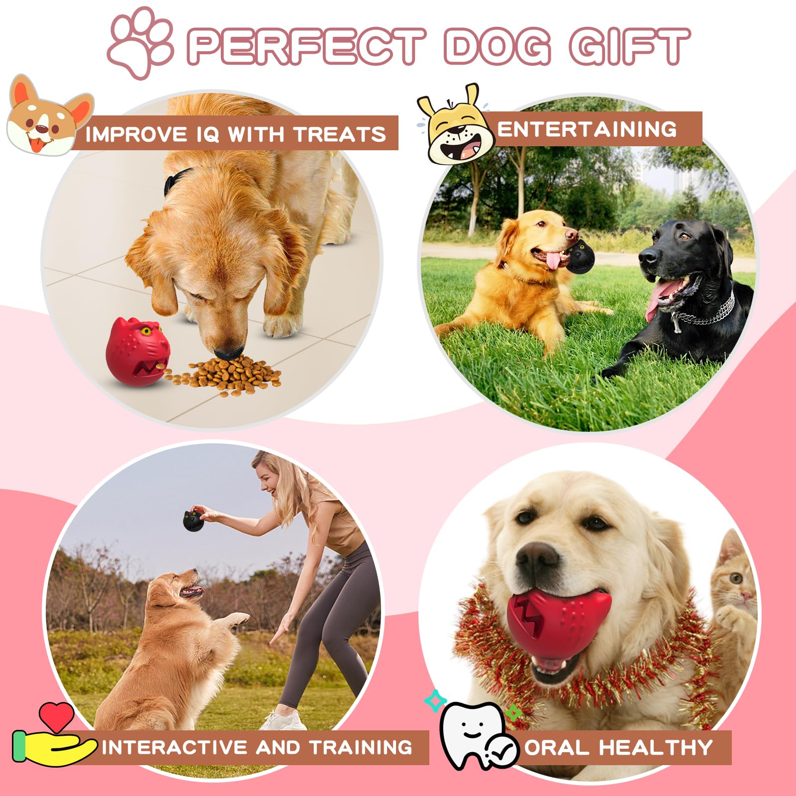 Durable Indestructible Dog Chew Toys for Aggressive Chewers - Tough Squeaky Interactive Toys for Large & Medium Breed Dogs (Red) - Perfect for Playtime, Training & Anxiety Relief