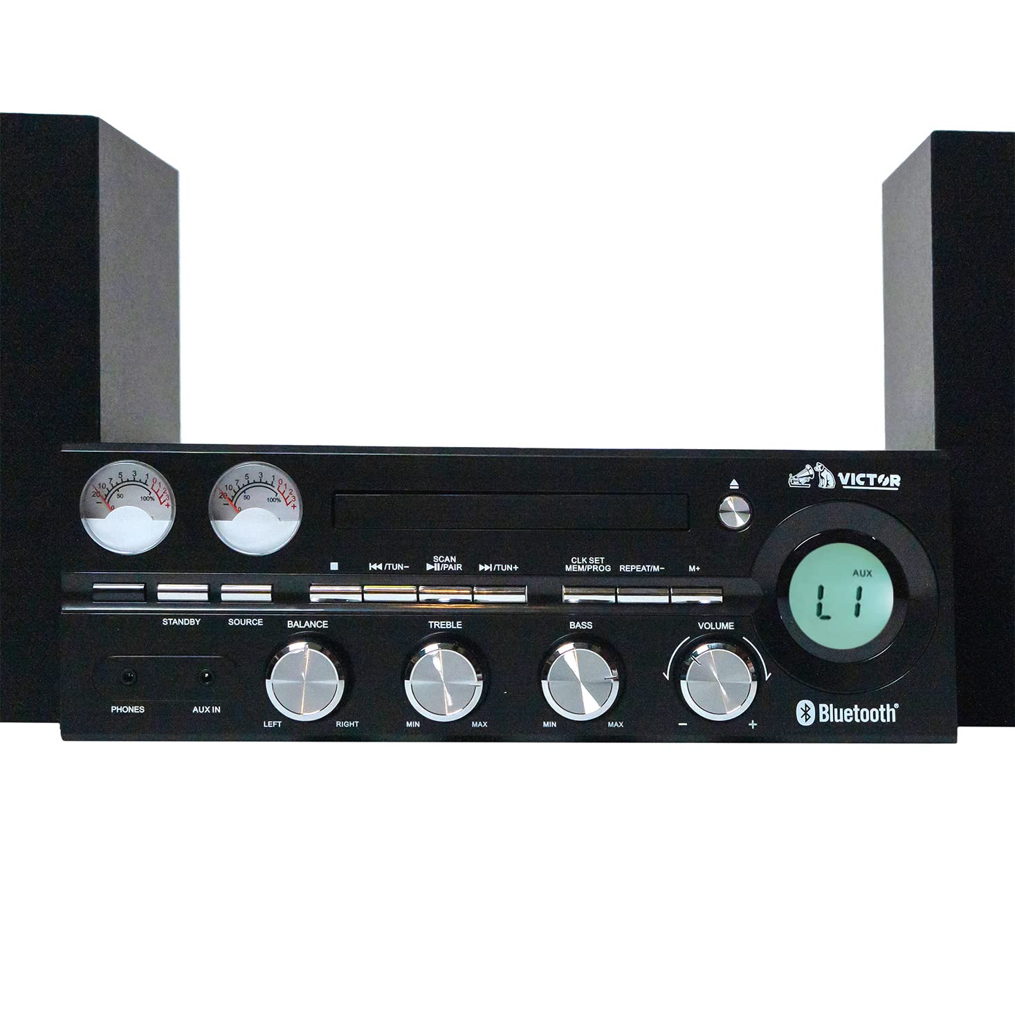 Victor VDTS-4400 Milwaukee 50W Bluetooth Stereo System with CD/MP3 Player, FM Radio, VU Meters & Detachable Speakers - Home Office Audio System for Music Lovers & Workspace Entertainment