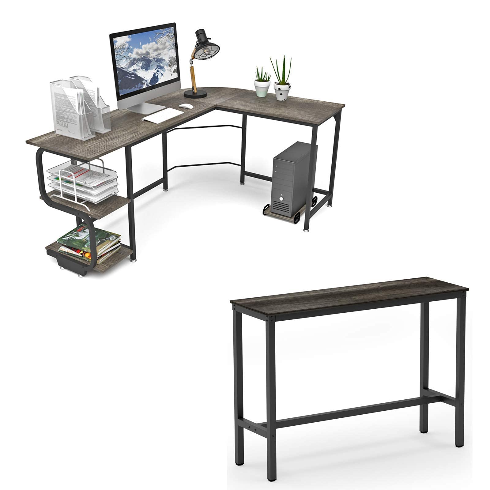 Teraves Reversible L-Shaped Desk & Bar Table with Sturdy Metal Frame - Perfect for Home Office, Gaming Setup, and Small Space Living