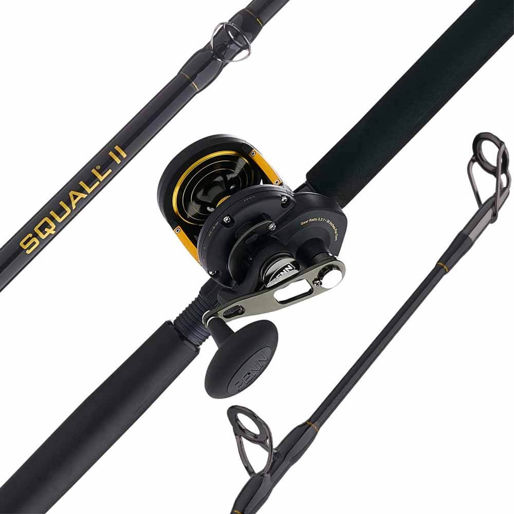 Penn Squall II Lever Drag Fishing Reel and Rod Combo - Saltwater & Freshwater Fishing Gear for Offshore, Inshore, and Surf Casting