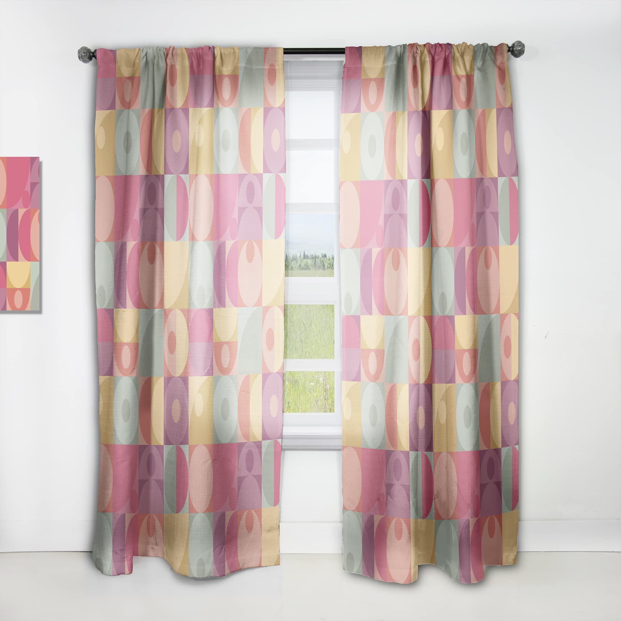 DesignQ Geometric Retro Minimalist Curtains - Thermal Insulated Single Panel (52x120 Inches) for Bedroom & Living Room - Elegant Window Drapes for Home Decor & Light Blocking