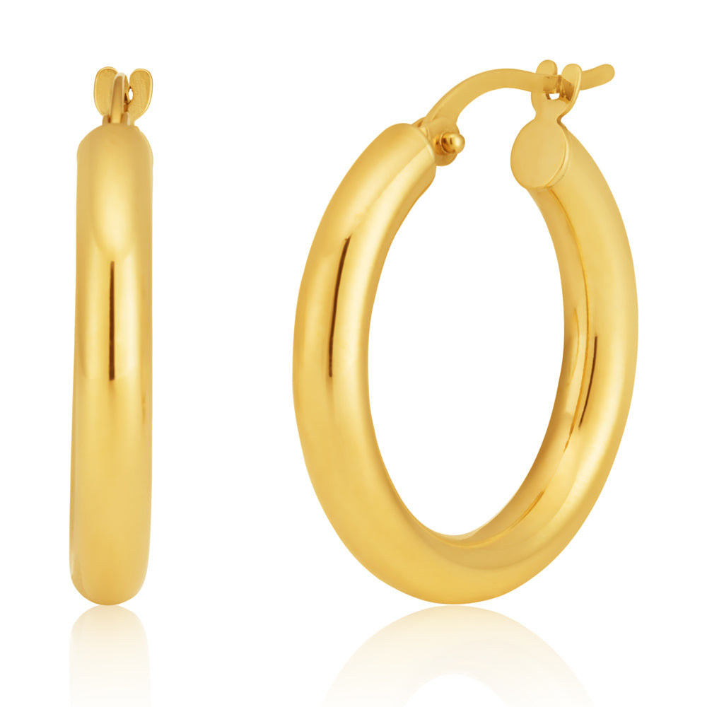 9ct Gold 15mm Plain Hoop Earrings - Classic Simple Circle Earrings for Women - Perfect for Everyday Wear, Office & Special Occasions