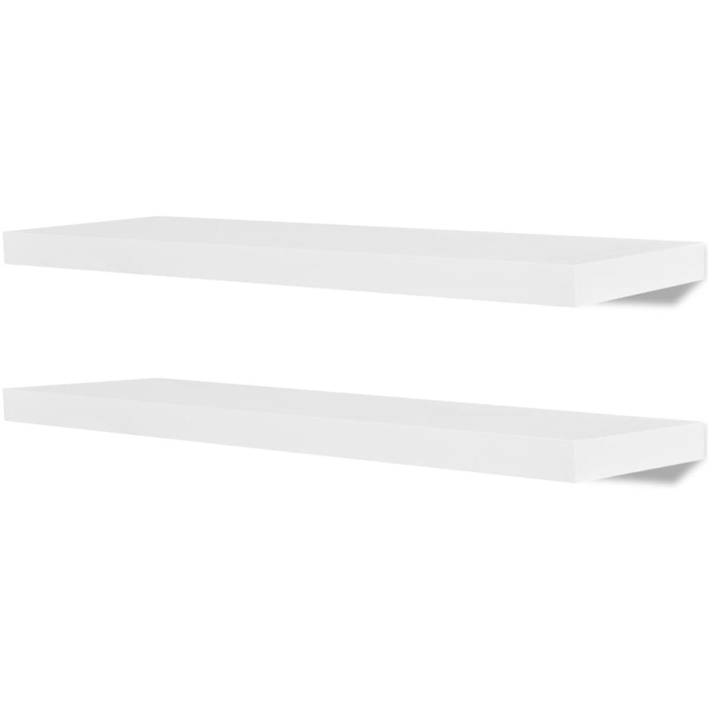Festnight Set of 2 Floating Wall Shelves - White MDF Wall Mounted Display Shelf for Books, DVDs, Collectibles - 32