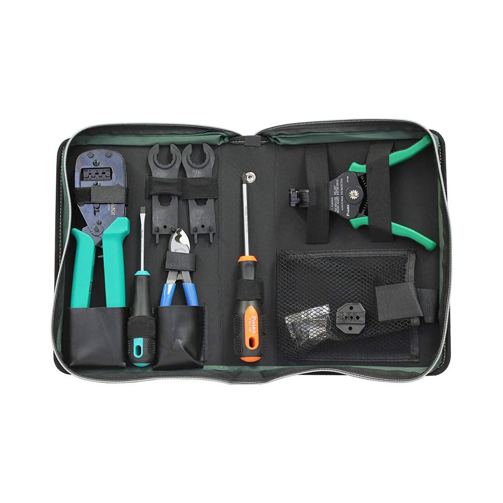 Pro'sKit PK-2061 Solar MC3 & MC4 Crimping Tool Kit - Professional Solar Panel Connector Crimper for DIY Installation and Repair - Perfect for Home Solar Systems, RV & Off-Grid Power Projects
