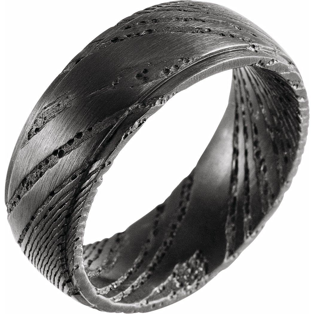 Damascus Steel Polished Black Patterned Band Ring for Women - Sizes 7-12.5 | Elegant Jewelry Gift for Anniversary, Birthday & Special Occasions