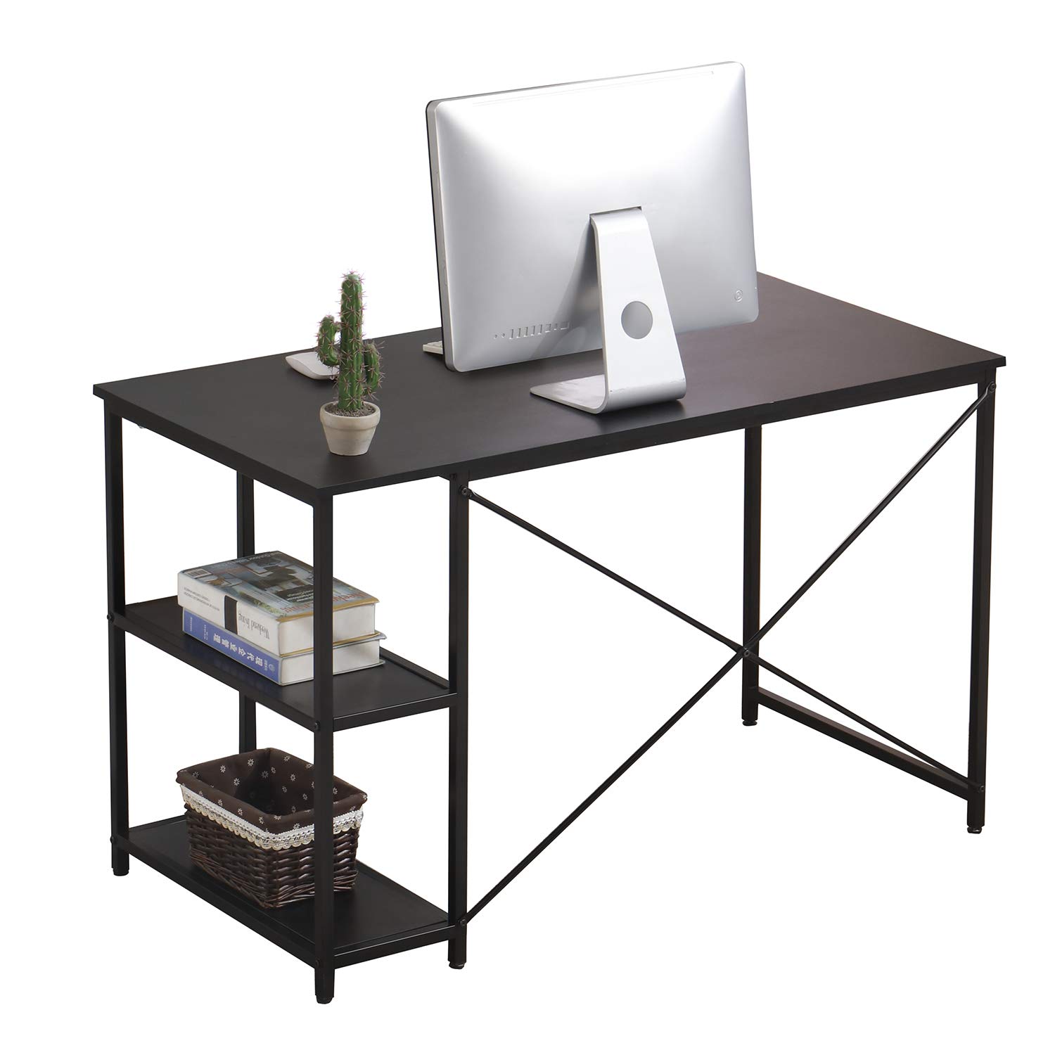 Homemark 47-inch Home Office Computer Desk - Sturdy Writing Desk with 2-Tier Reversible Storage Shelves, Modern Simple Style Black Table with Metal Frame for PC Laptop Notebook | Perfect for Small Spaces, Remote Work & Study