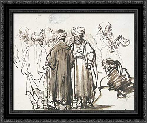 Rembrandt Framed Canvas Art - Oriental Dress Man & Beggar Studies, 24x20 Black Ornate Wood Frame - Perfect for Living Room, Office & Art Gallery Decor