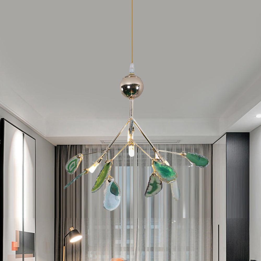 Agate Flake Chandelier - Elegant Natural Stone Crystal Ceiling Light Fixture for Dining Room, Living Room, Bedroom Decor | Modern Luxury Home Lighting