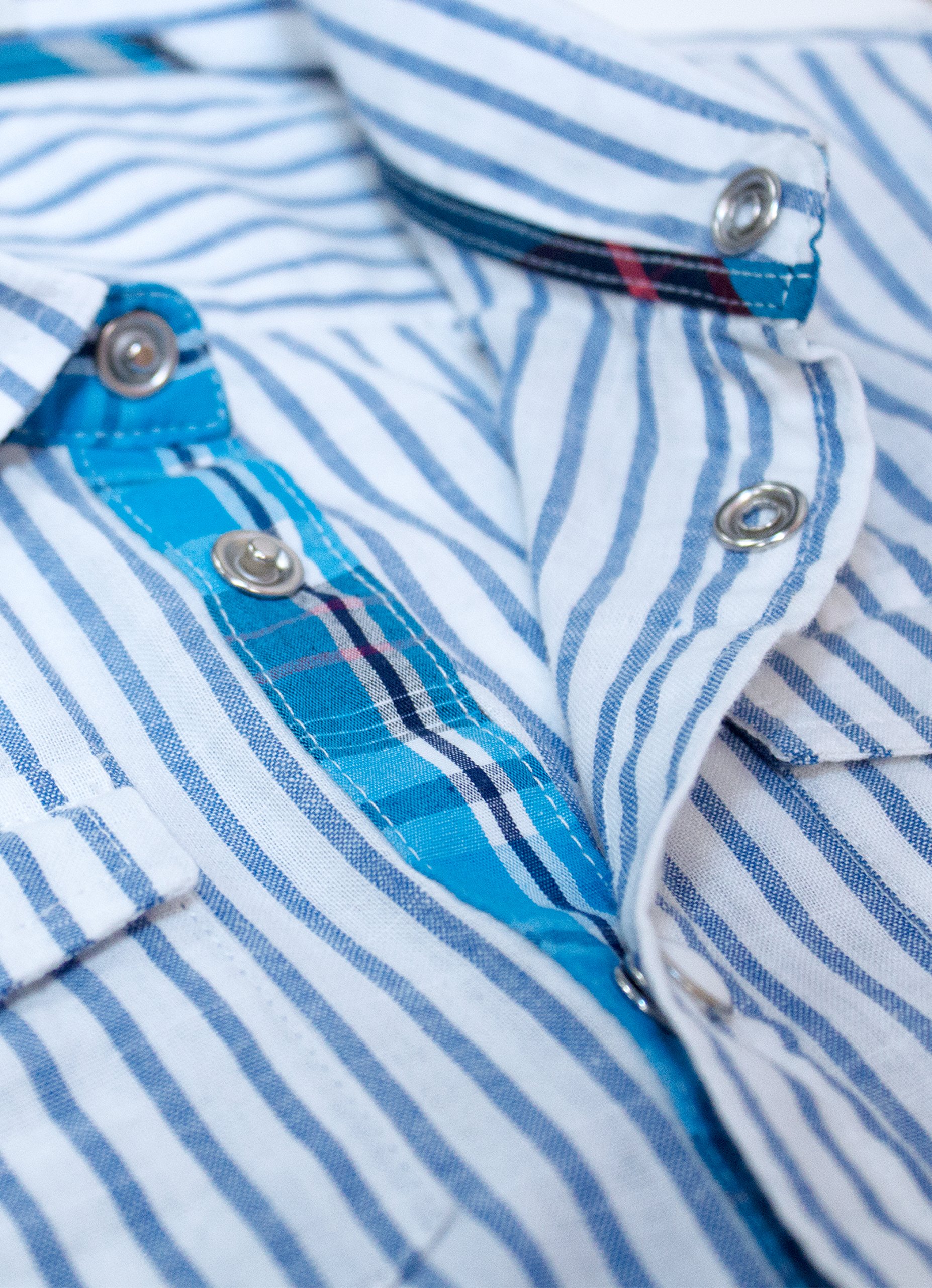 Boys' Linen Blend Dress Shirt | Short Sleeve Blue Striped Casual Shirt for School, Parties & Summer Outfits