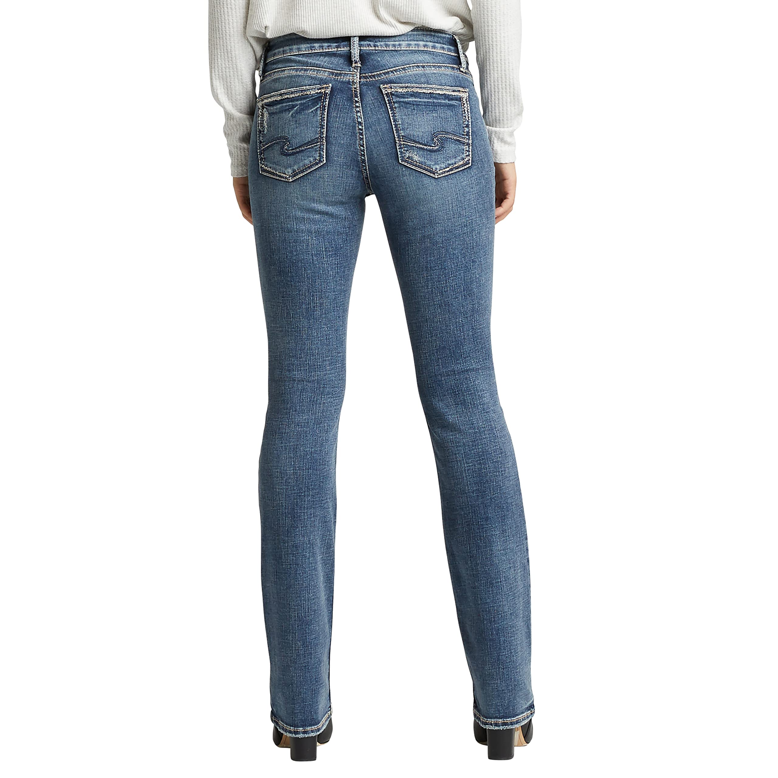 Silver Jeans Co. Women's Elyse Mid Rise Slim Bootcut Jeans - Comfortable Stretch Denim Pants for Casual Wear & Office Outfits