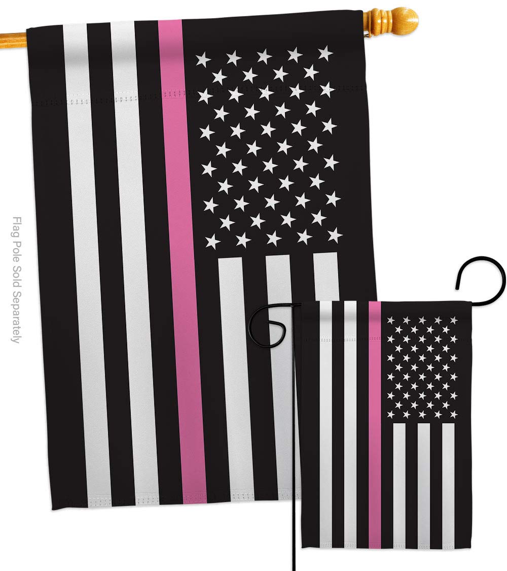 Thin Pink Line Garden House Flags Set - Breast Cancer Awareness, Autism Support, BLM Inspirational Yard Banner - Double-Sided 28x40 Inch Made in USA - Perfect for Front Yard Decor, Backyard Displays & Awareness Campaigns