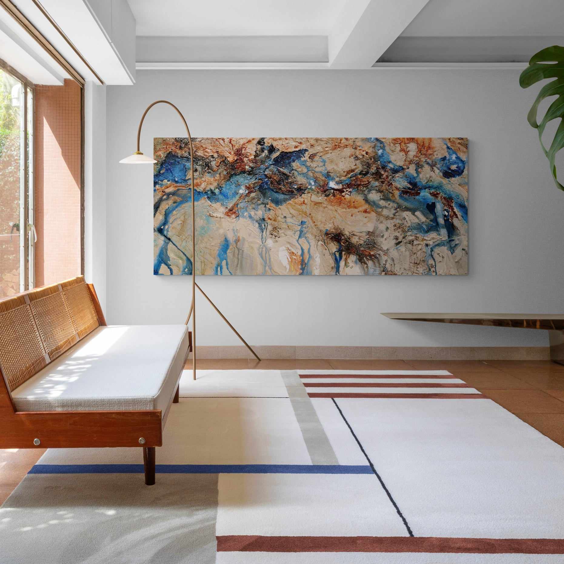 240cm x 100cm Cream Blue Textured Abstract Canvas Wall Art - Modern Australian Painting for Living Room & Bedroom Decor