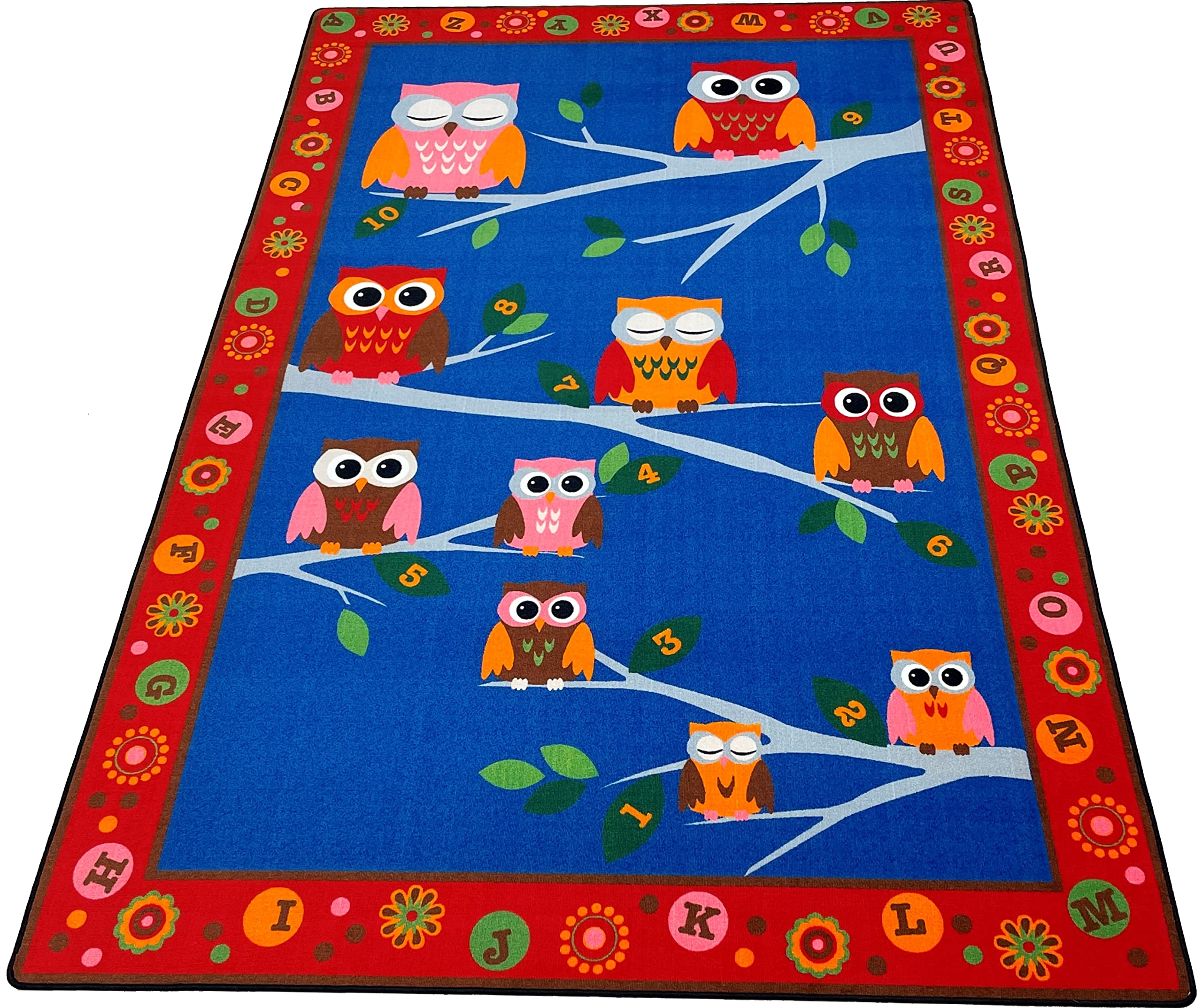 Educational Kids Carpet with ABCs & Numbers - 4'x6' Multicolored Owl Design Learning Rug for Children | Perfect for Playroom, Daycare, Nursery & Classroom | Soft Non-Slip Play Mat for Toddlers