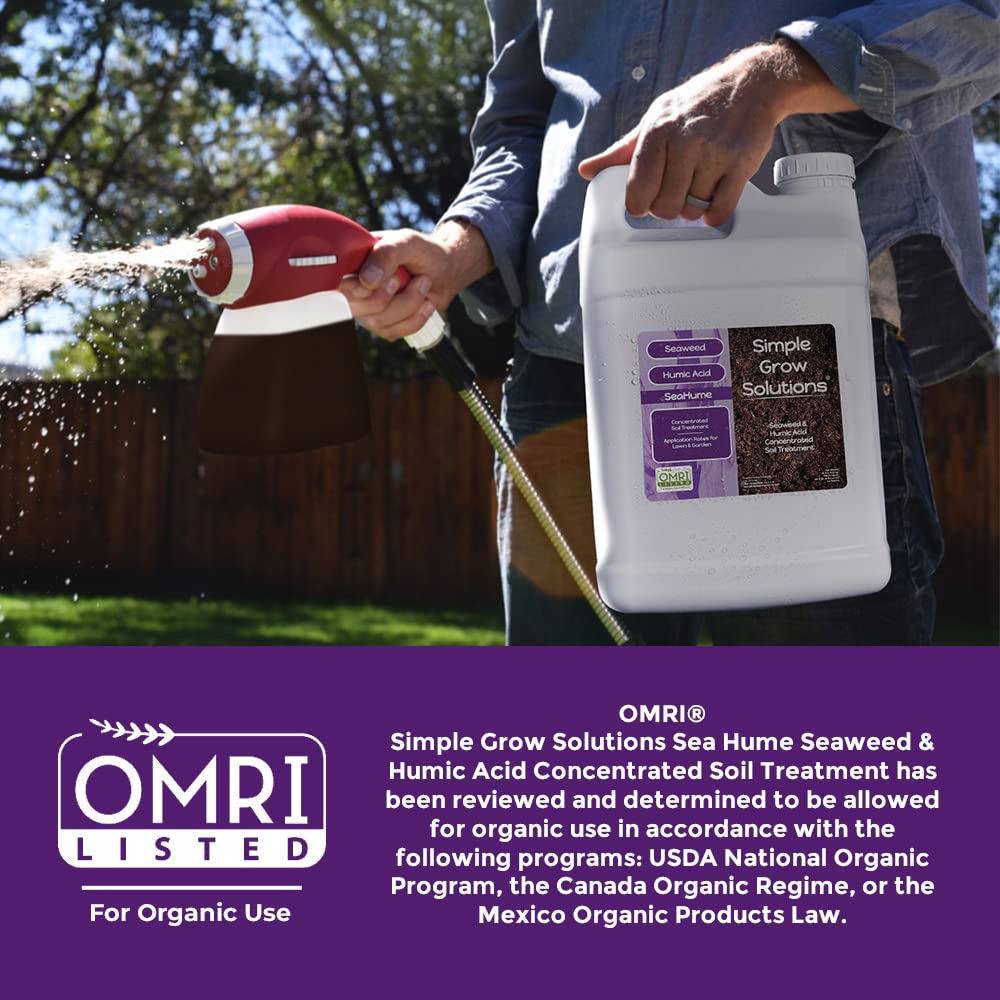 Organic Liquid Seaweed Fertilizer for Lawn & Plants - 8% Kelp Extract with Humic Acid - OMRI Certified Organic Plant Food Concentrate - Promotes Growth for Turf Grass, Gardens & Houseplants - Ideal for Spring Lawn Care & Soil Conditioning (2.5 Gallon)