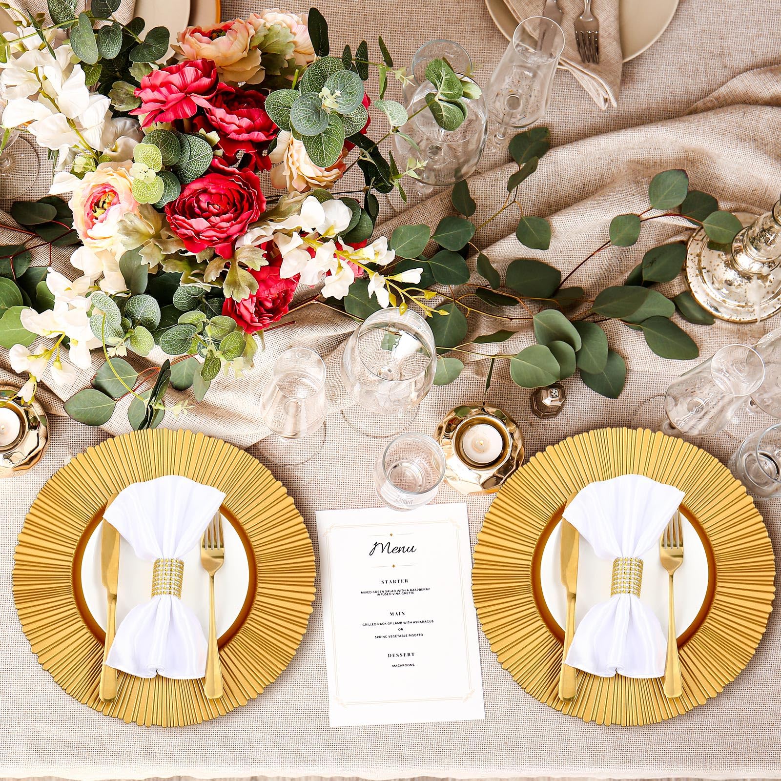 50 Pack 13 Inch Gold Plastic Charger Plates - Elegant Round Dinner Plates for Wedding, Party, Bridal Shower & Table Setting Decor - Bulk Disposable Chargers for Formal Events & Special Occasions