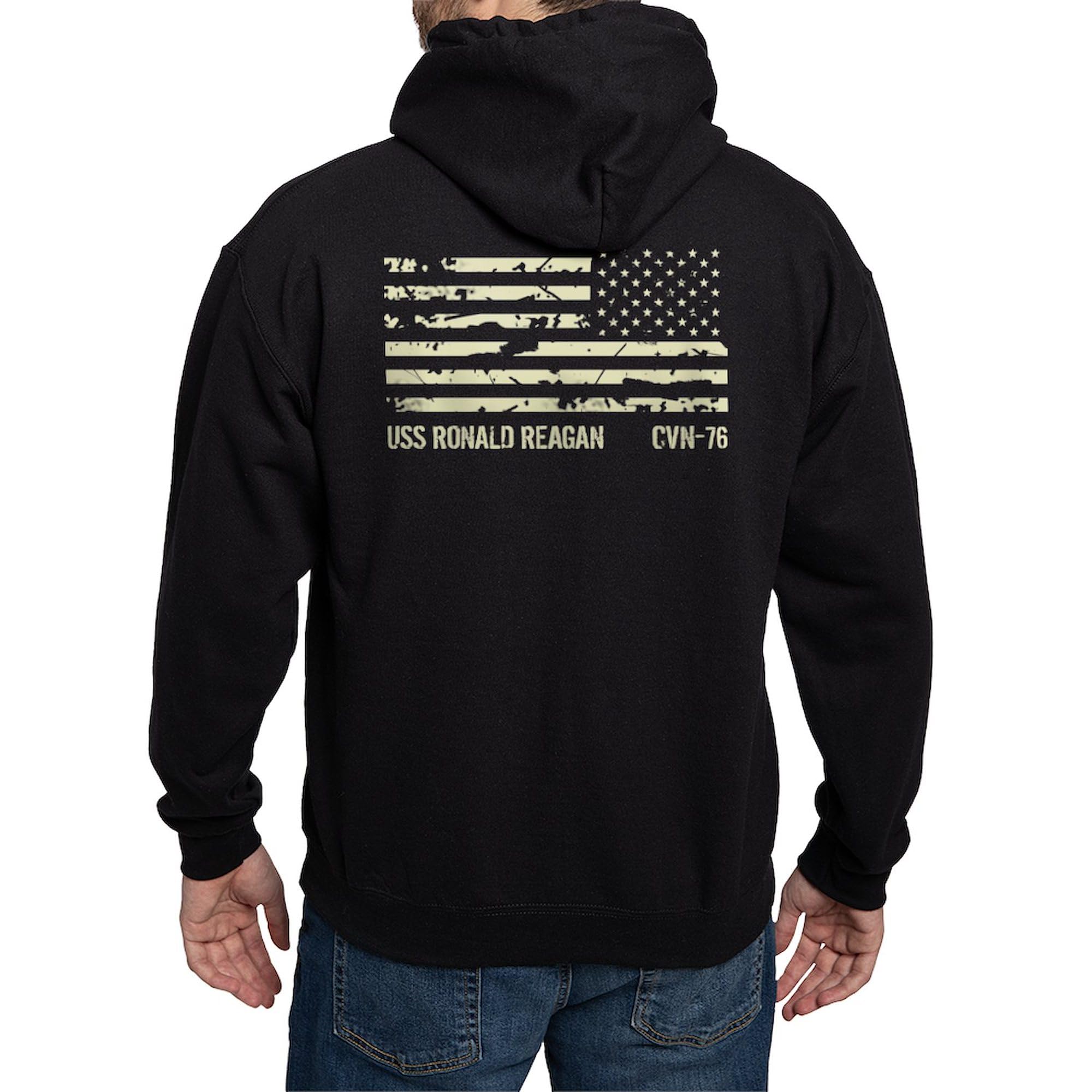USS Ronald Reagan Hoodie for Men - Dark Navy Blue Regular Fit Pullover Sweatshirt | Military Apparel, Veteran Gifts, Patriotic Clothing for Casual Wear & Navy Pride